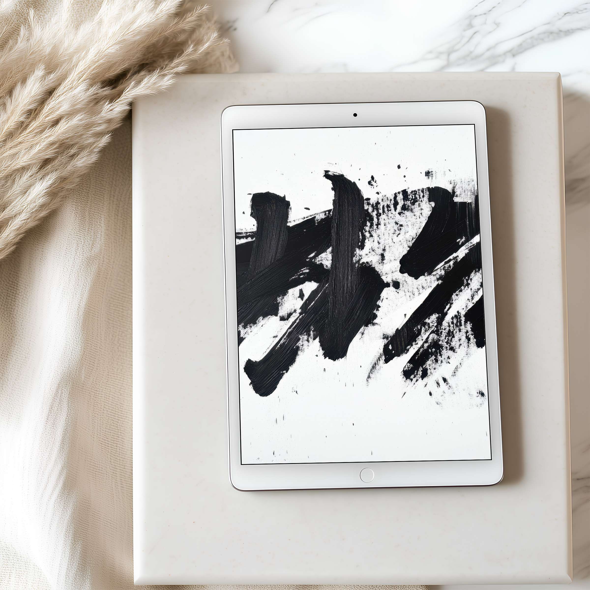 Elegant black and white abstract art as tablet wallpaper inspires calm in a minimalist setting suitable for high-resolution iPad downloads