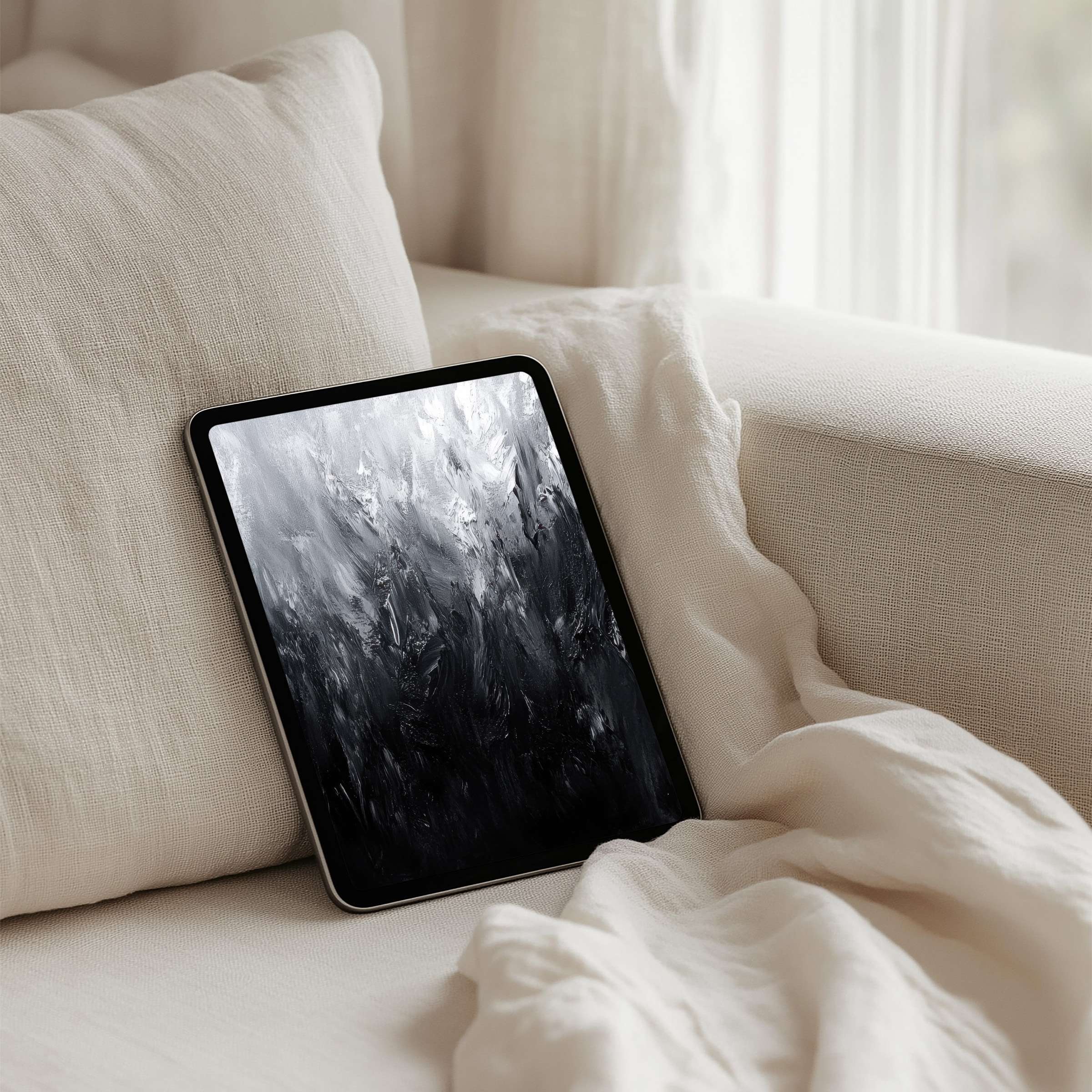 Elegant abstract black and white art enhances calm on your iPad background minimal chic instant download for any tablet