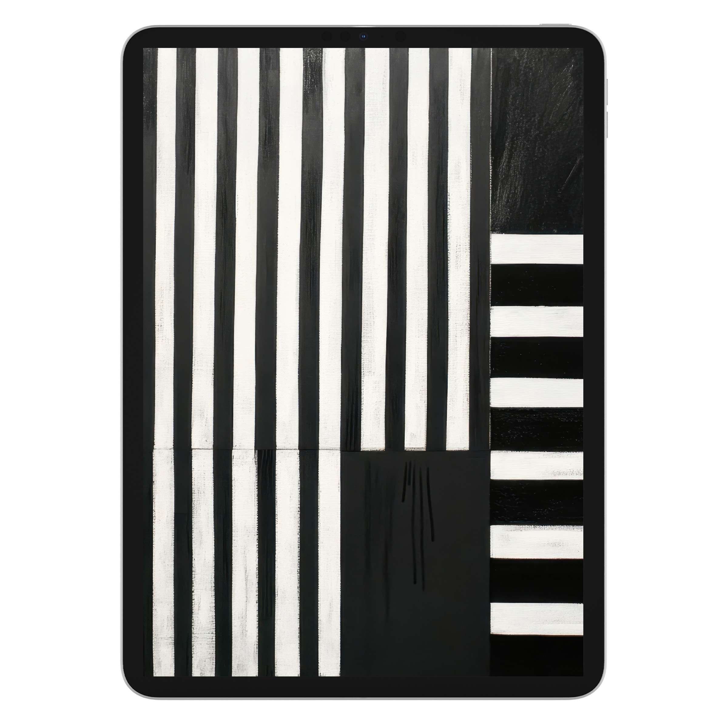 Black and white iPad wallpaper featuring elegant striped patterns, offering a calm background for any tablet with digital download option