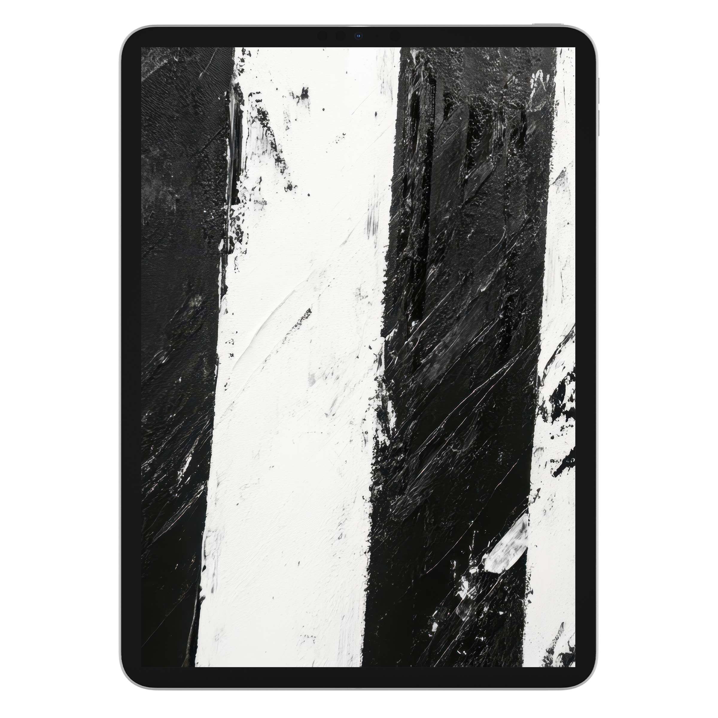 Elegant black and white iPad wallpaper digital download featuring bold abstract brush strokes for a serene tablet background