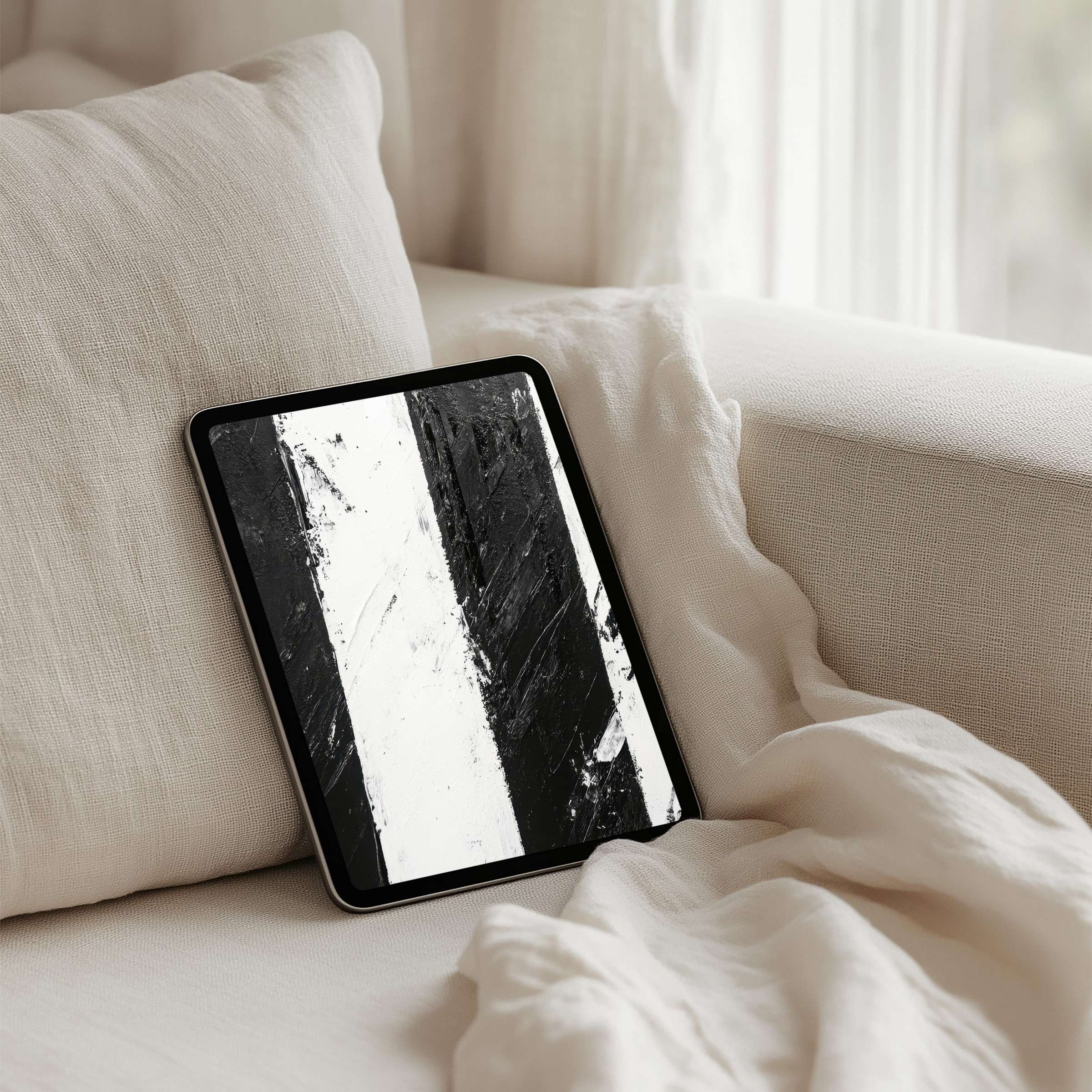 Elegant black and white abstract iPad background for instant download soothing your tablet experience with calm and mindfulness