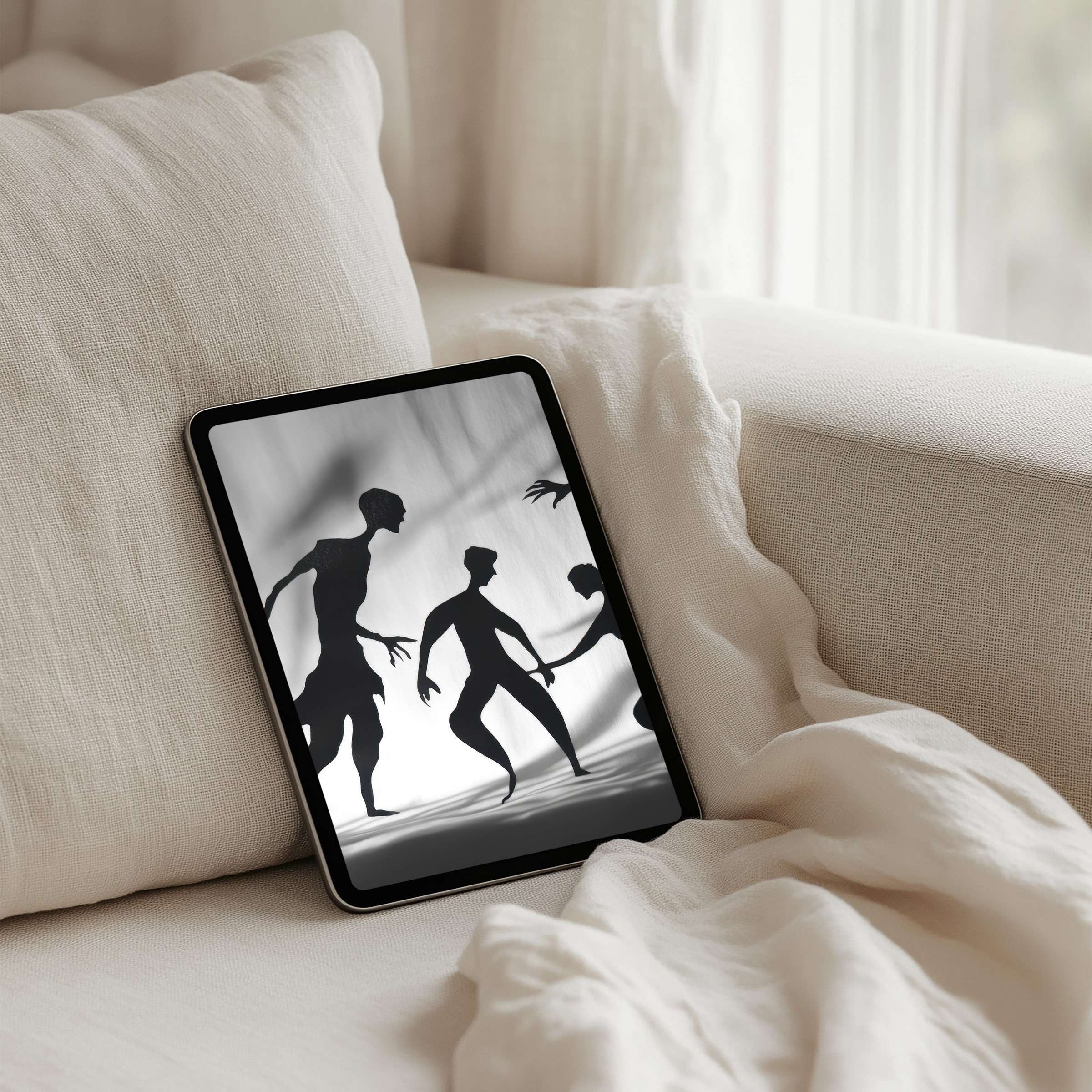 Elegant iPad background featuring minimalist shadow figures for calm and inspiration instant download for any tablet device