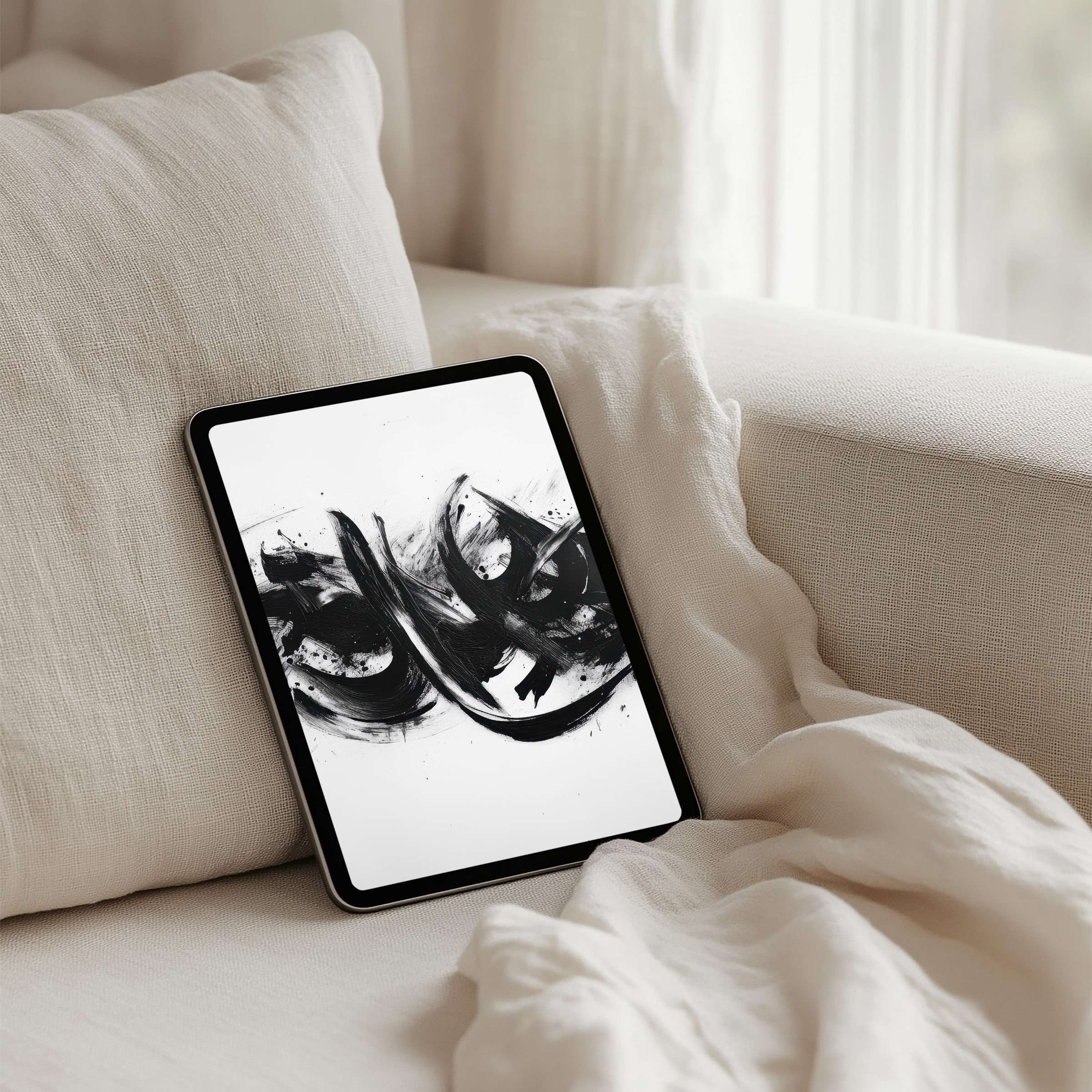Elegant black and white abstract art iPad background for instant download on any tablet inspires calm and mindful aesthetics