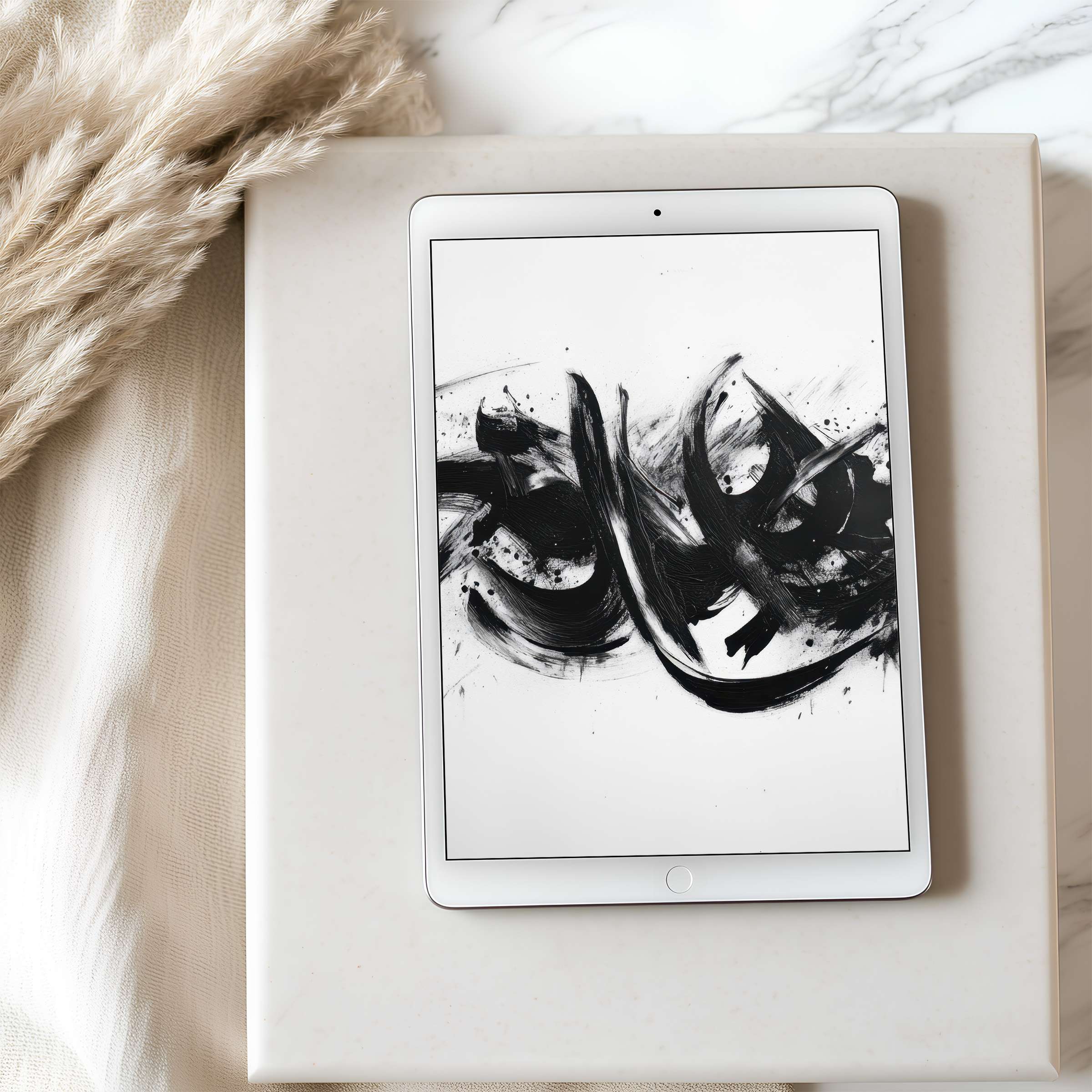 Elegant black and white abstract art tablet wallpaper for iPad elevates your space with minimalist charm and high resolution download