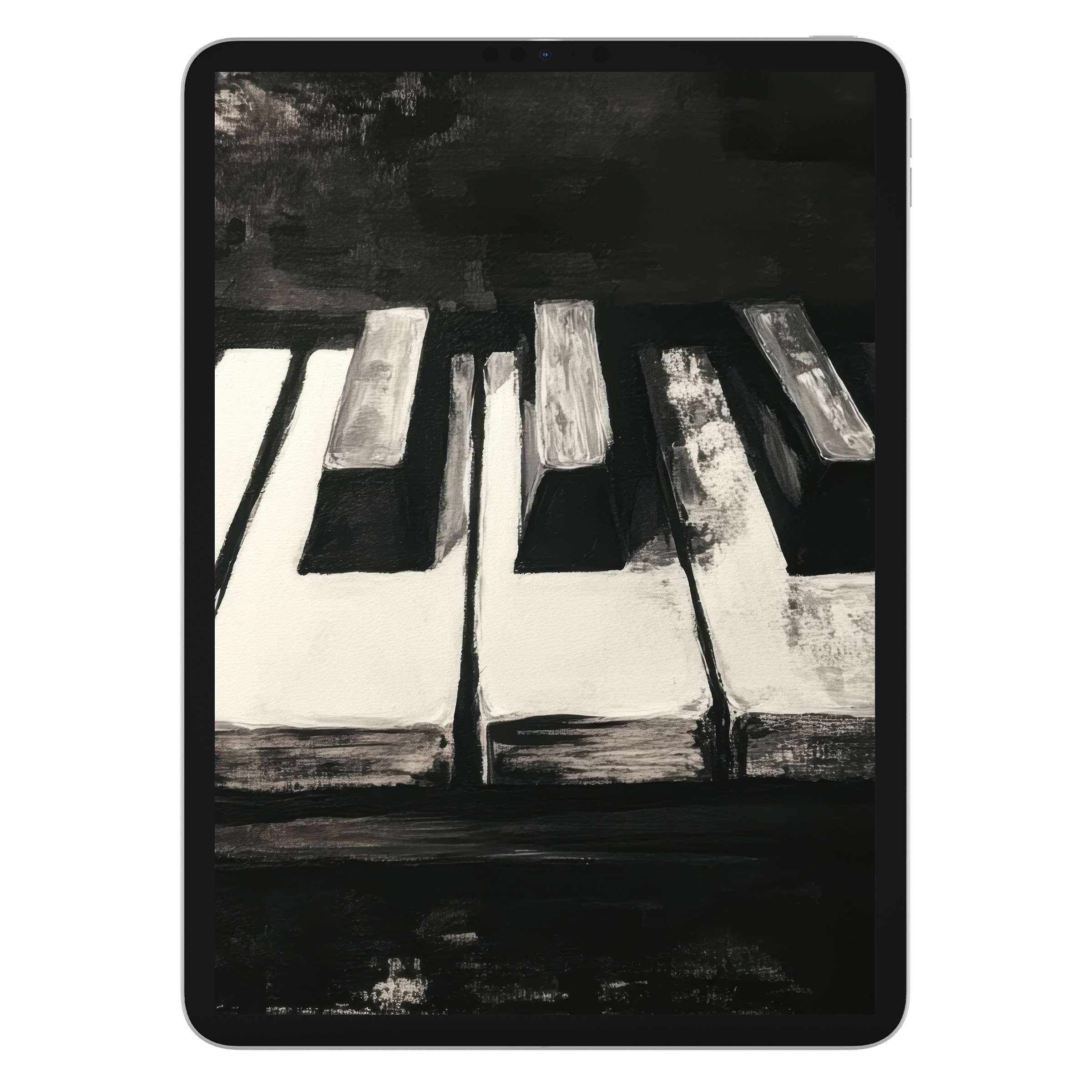 Elegant piano keys in black and white iPad wallpaper, perfect digital download for sleek tablet backgrounds or Android screens