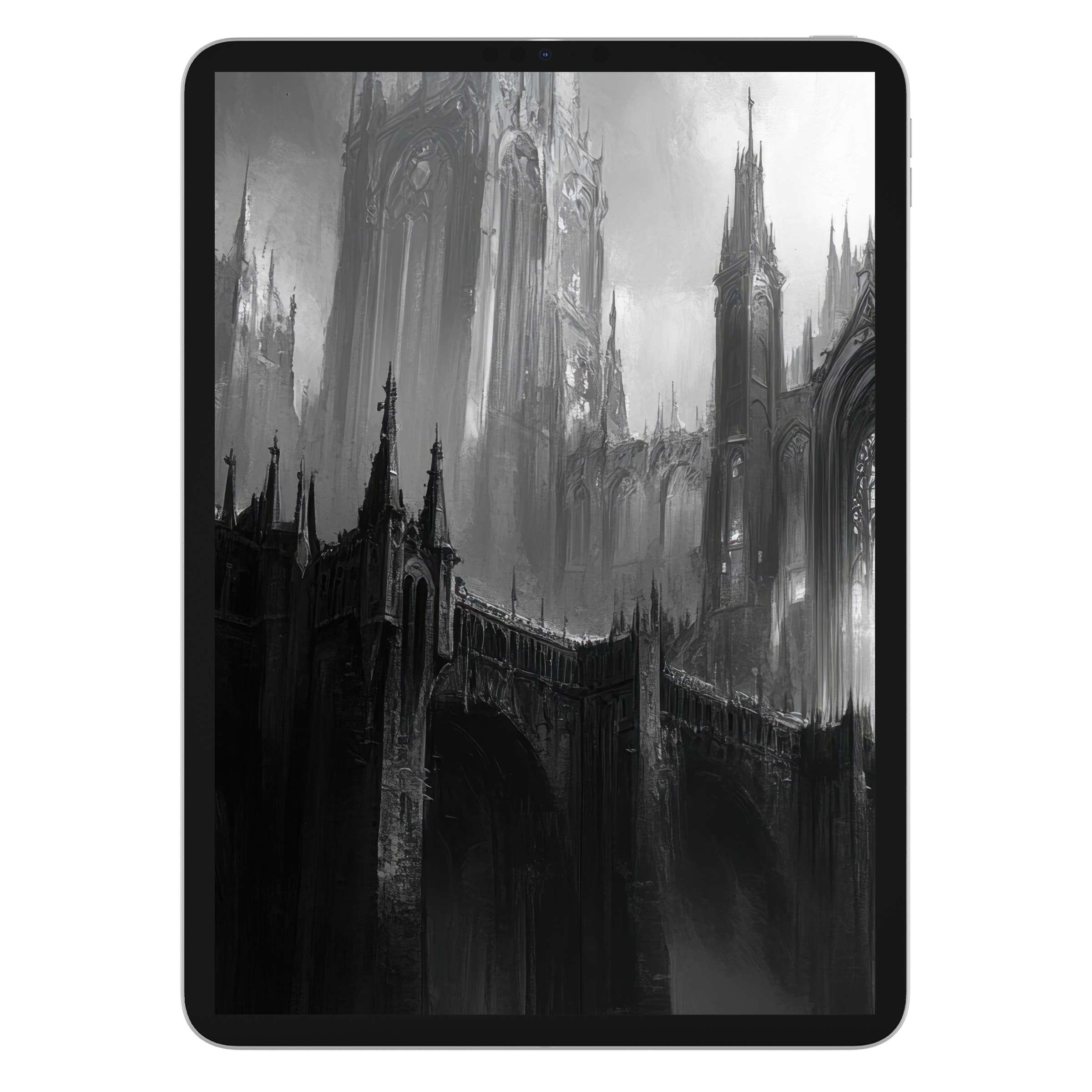 Gothic cathedral black and white iPad wallpaper creates a serene, majestic background for digital download on any tablet