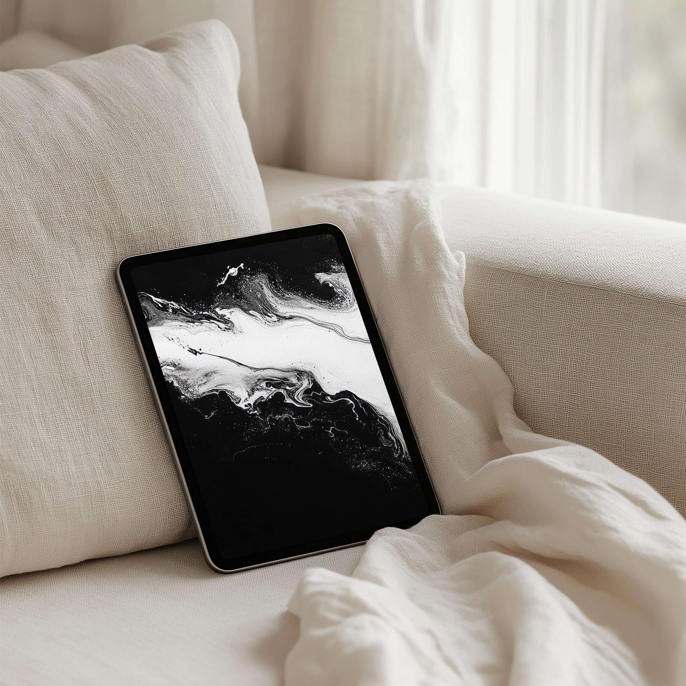 Elegant black and white abstract iPad background for instant download brings calm inspiration to any tablet setting