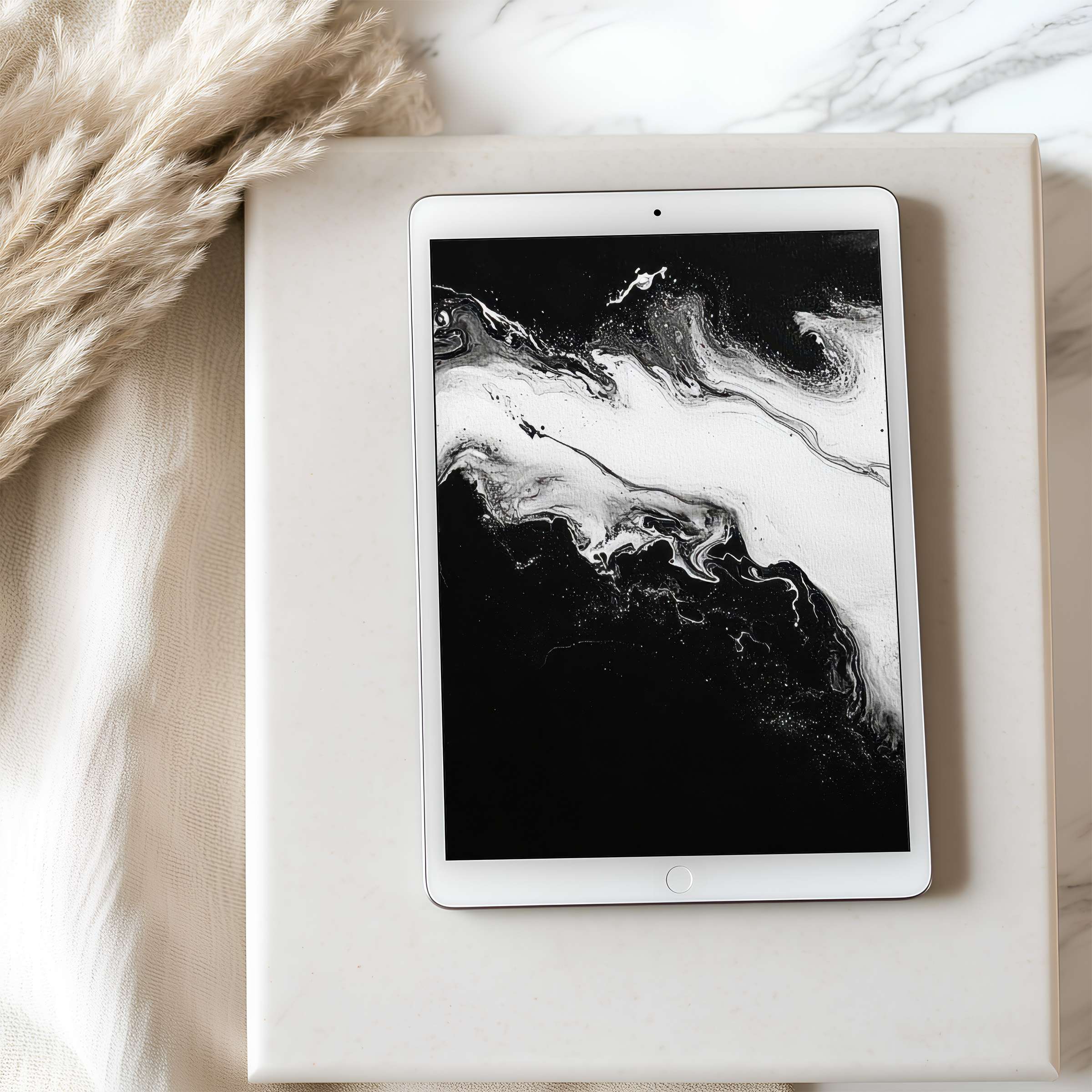 Black and white abstract art tablet wallpaper offers high resolution for iPad and Android tablets enhancing serene digital spaces