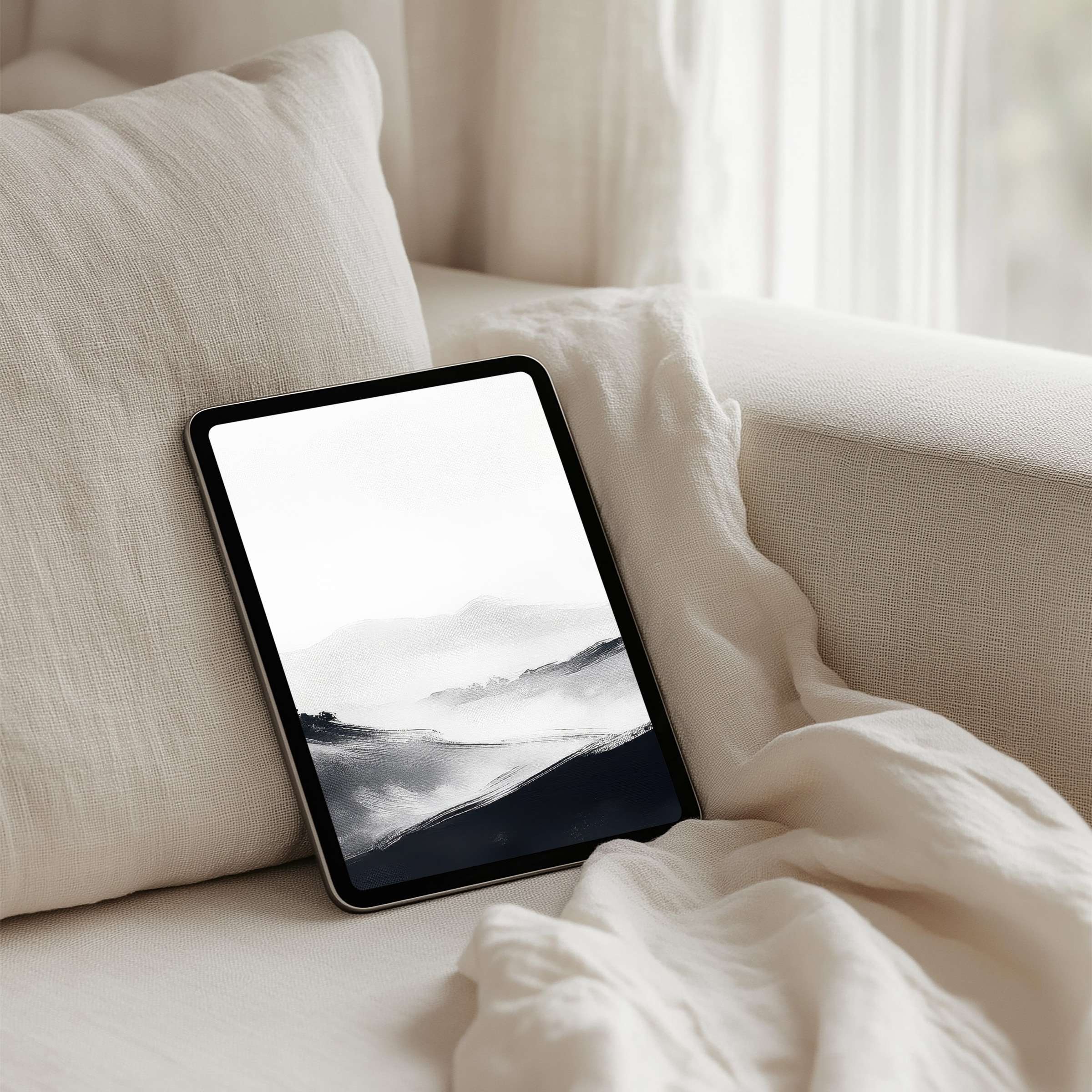 Serene monochrome landscape iPad background on tablet evokes calm inspiration instant download for iPad Samsung Android tablets
