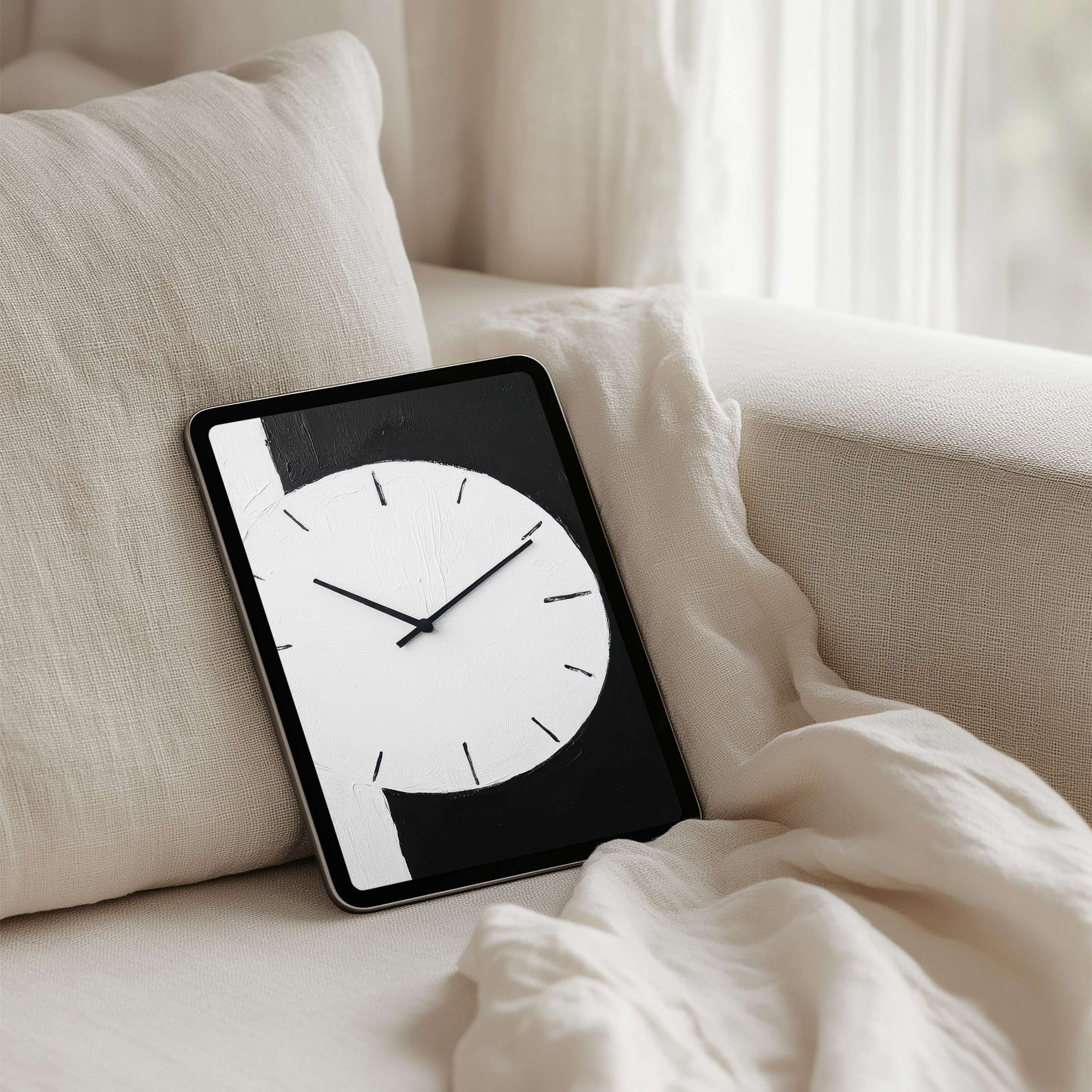 Elegant black and white clock design iPad background for instant download calming aesthetics for any tablet including Samsung