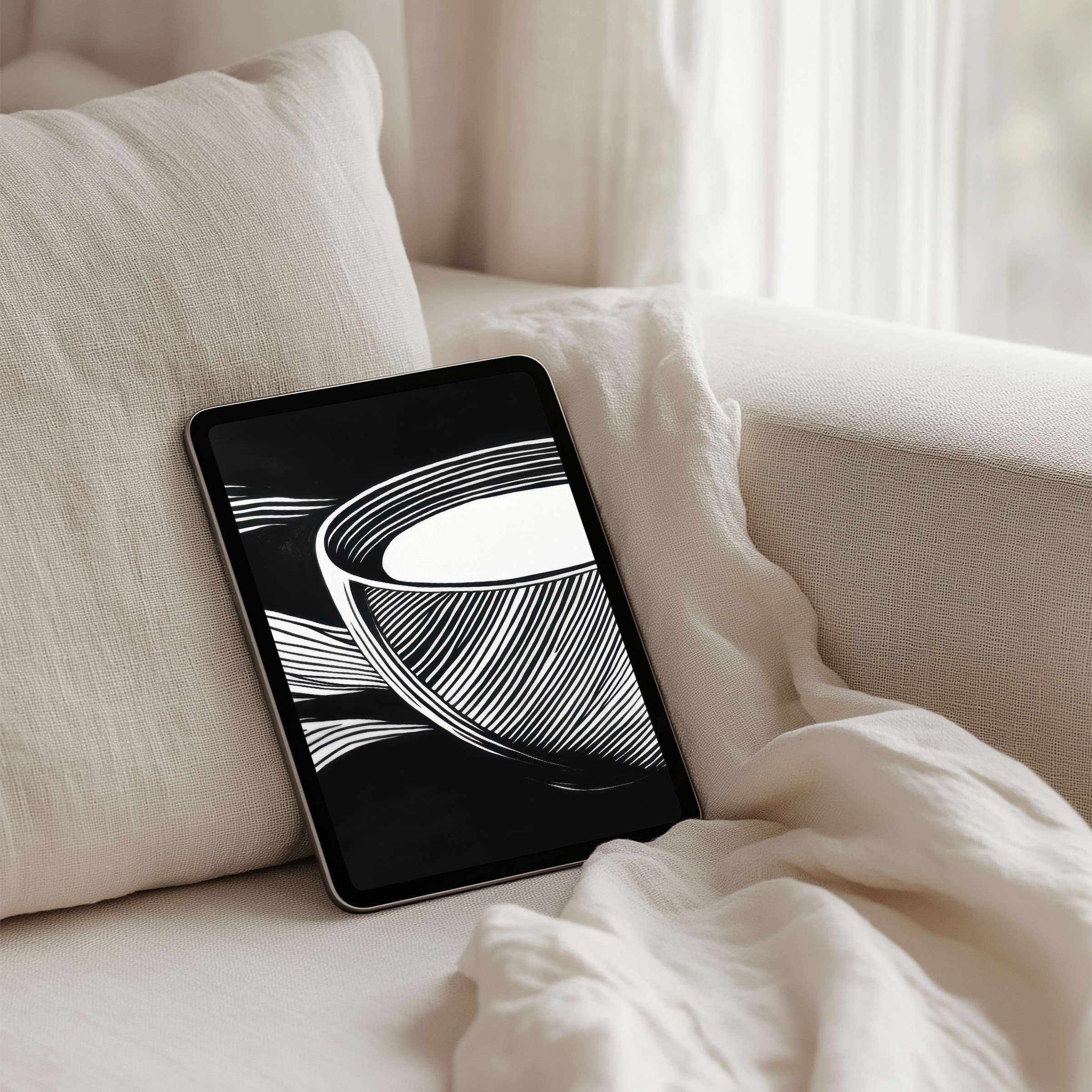 Elegant black and white iPad background for instant download inspiring calmness and mindfulness perfect for any tablet device