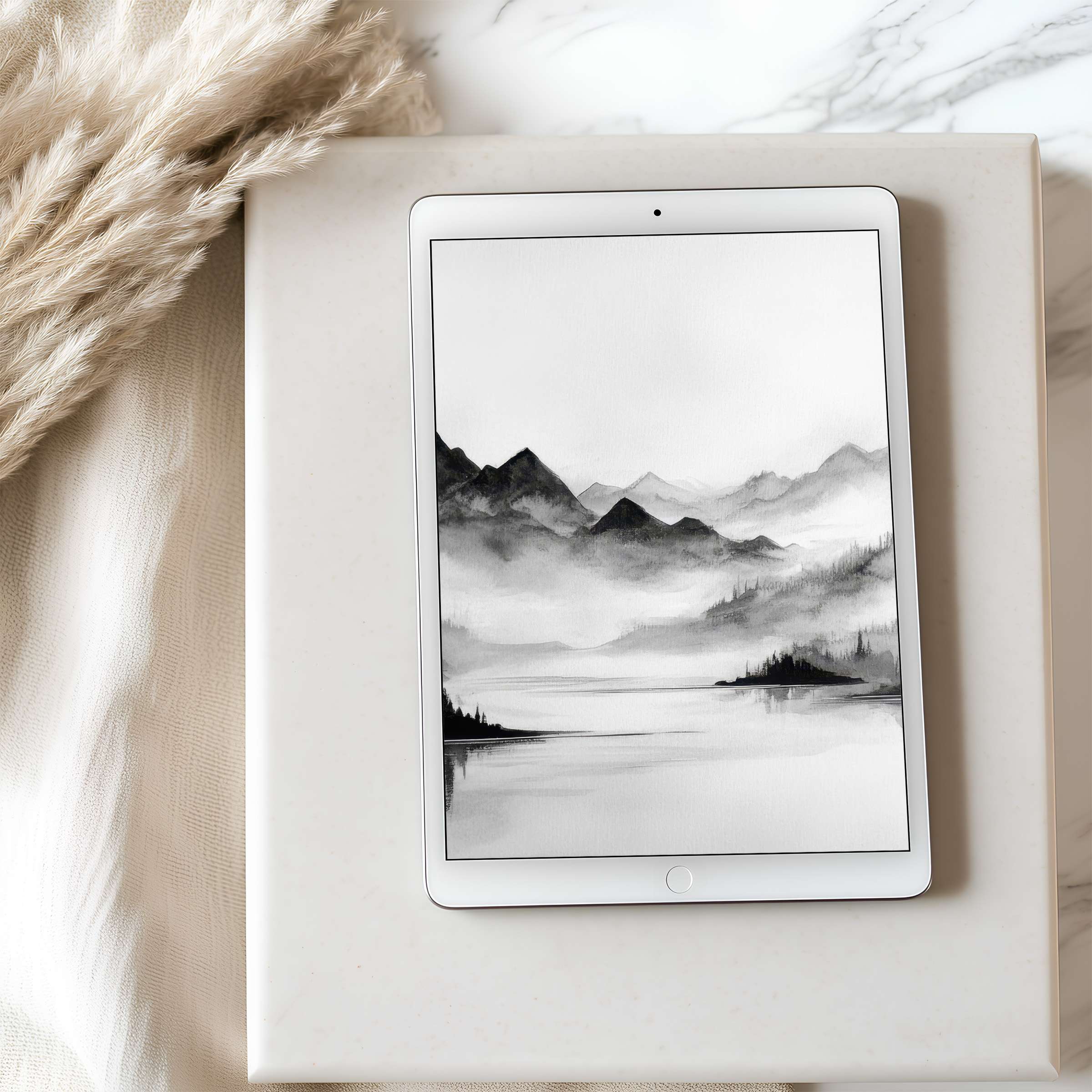 Elegant tablet wallpaper showcasing serene mountain landscape in high resolution, perfect for digital download on iPad and Android devices