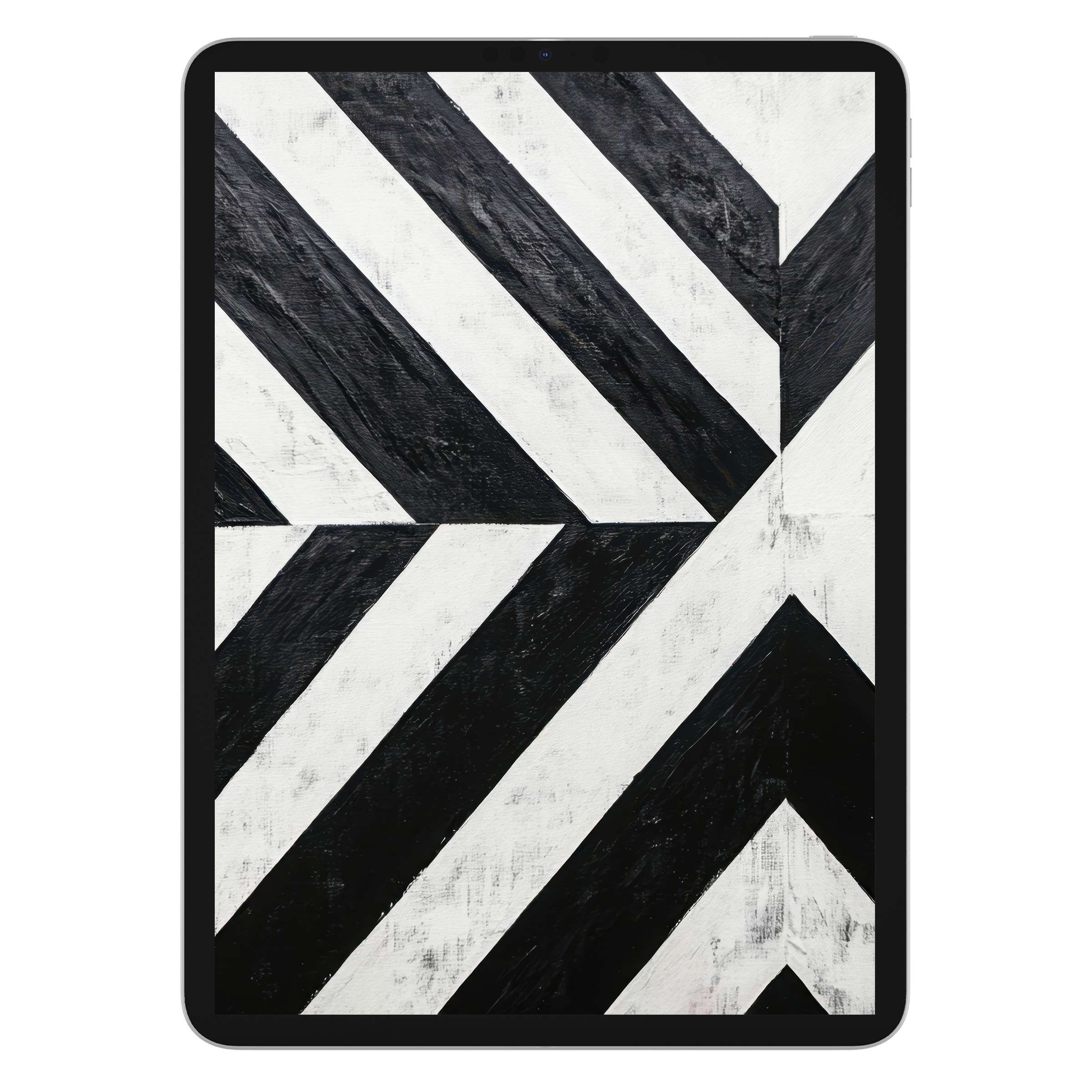 Elegant black and white iPad wallpaper featuring bold geometric patterns, perfect digital download for any tablet background atmosphere
