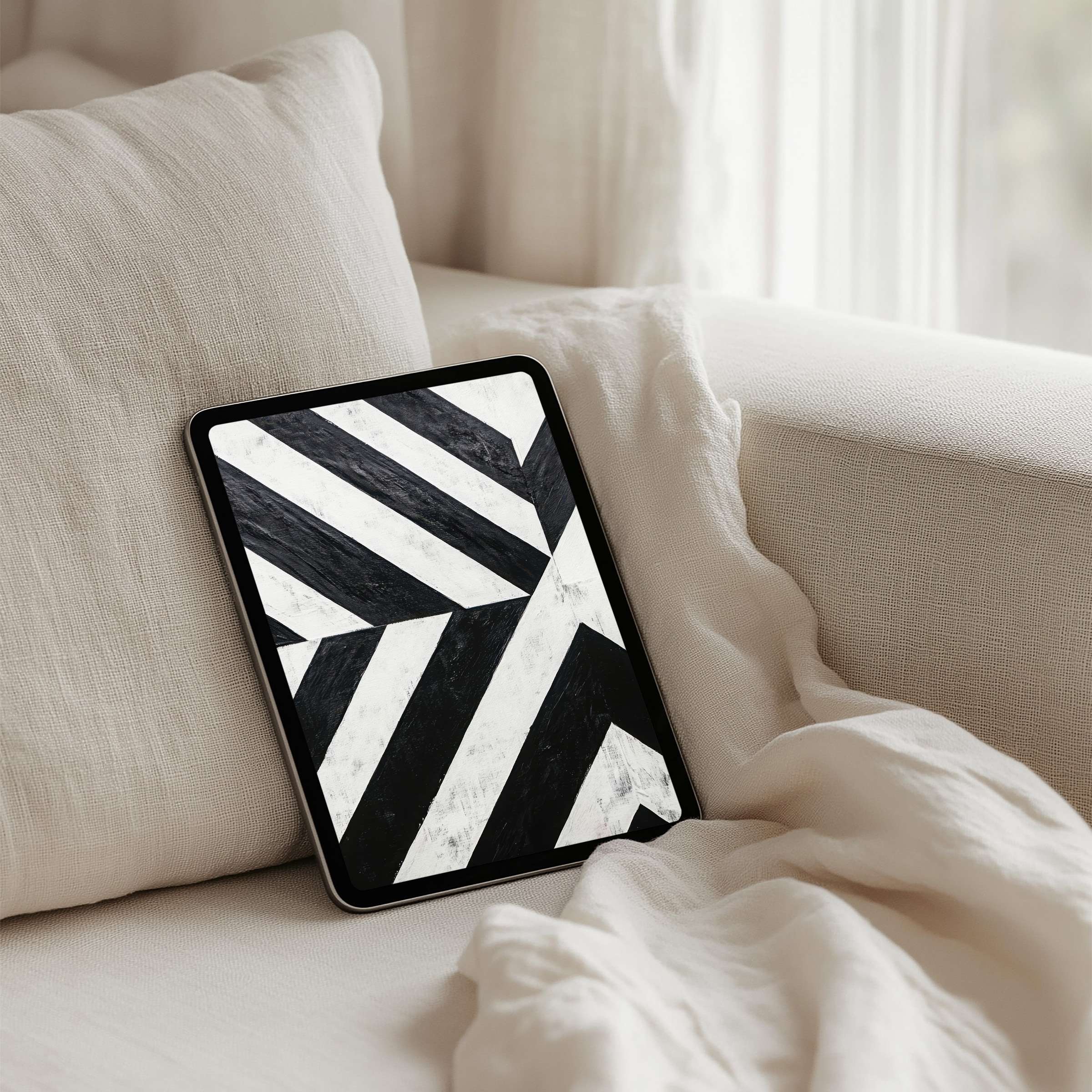 Black and white abstract iPad background evokes calm elegance in soft interiors perfect for instant download on any tablet