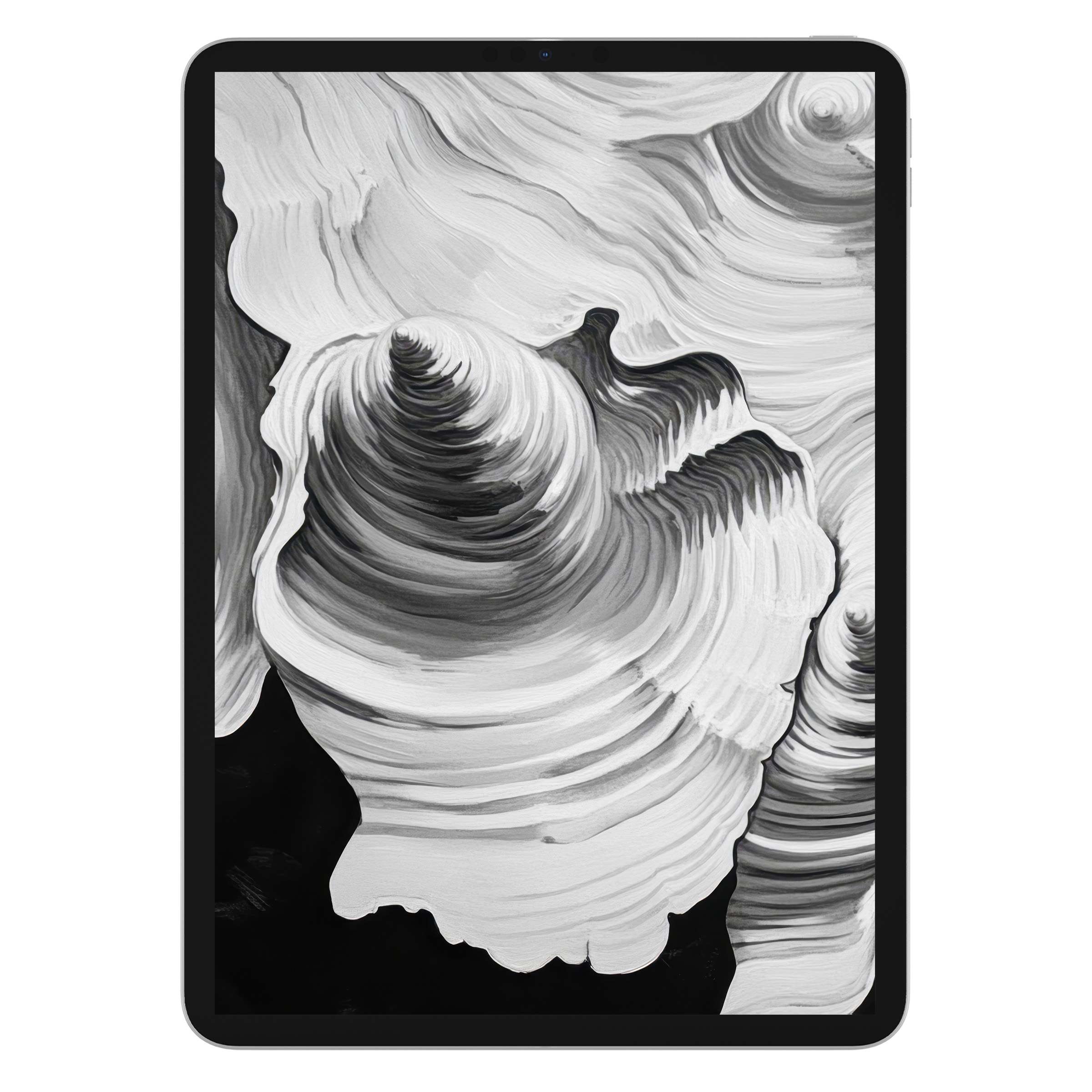 Swirling textures in black and white iPad wallpaper enhance elegance, perfect for digital download on tablets and serene backgrounds