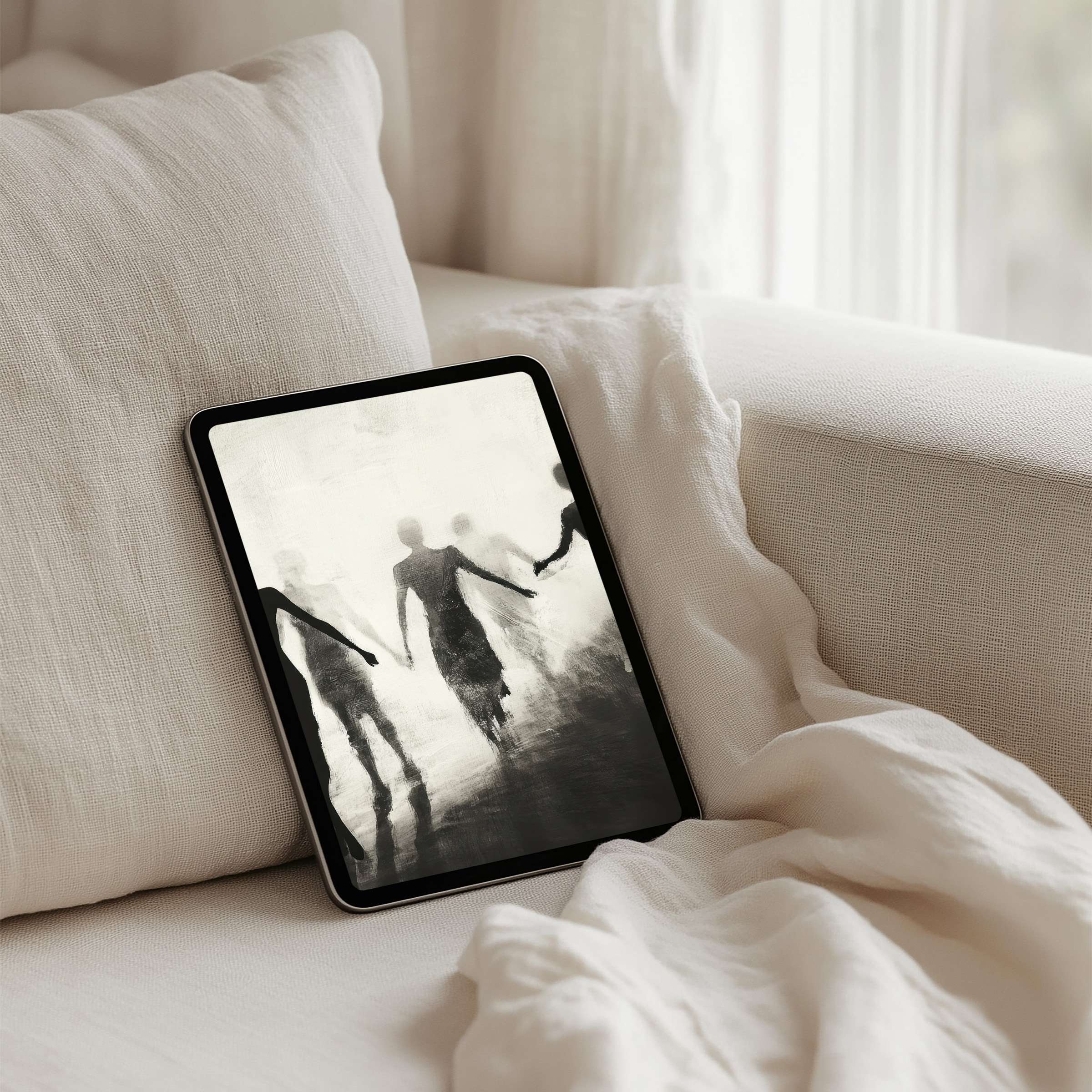Elegant abstract iPad background for instant download inspires calm mindfulness; perfect for Samsung and Android tablets on soft linen