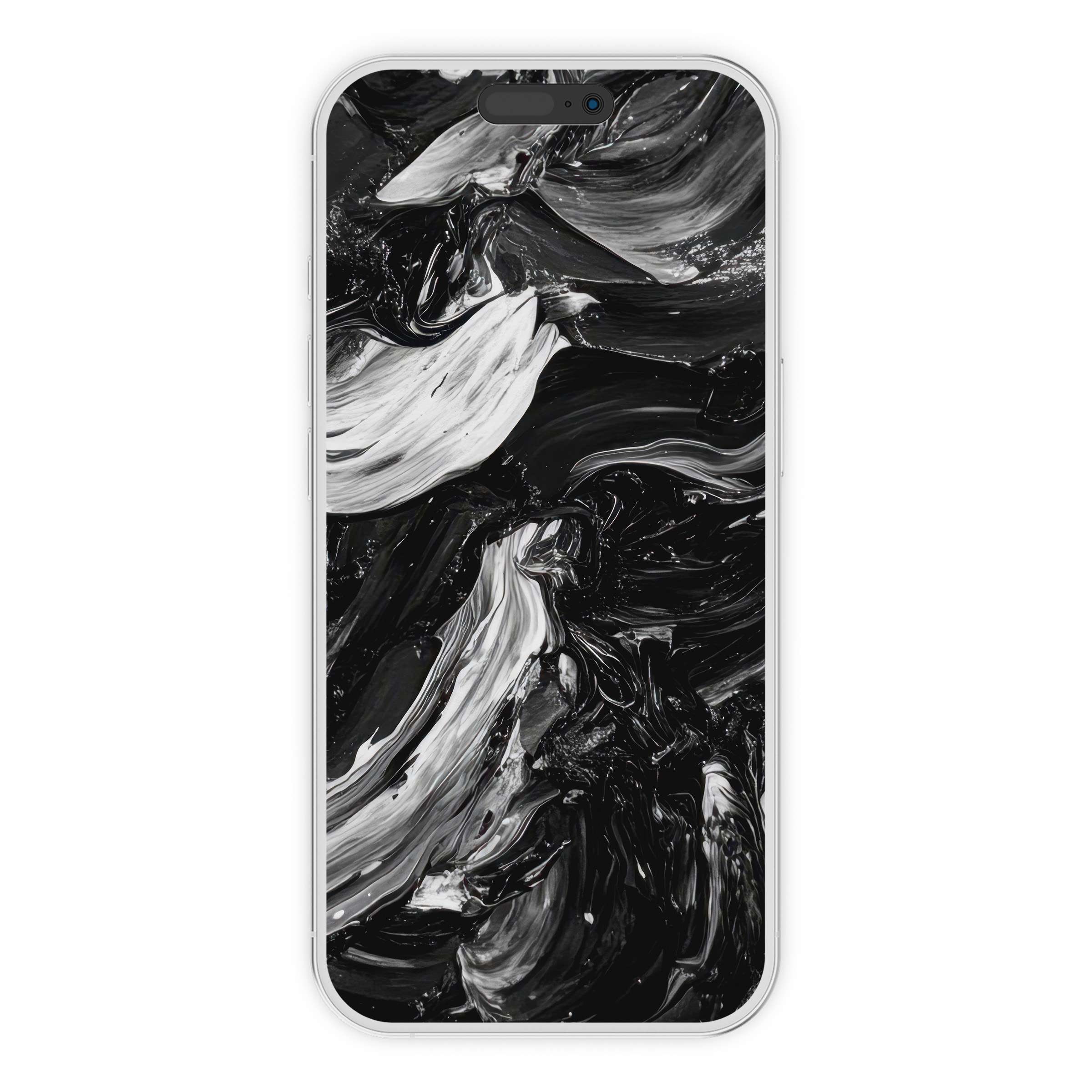 Elegant black and white iPhone wallpaper with abstract swirls offers a digital download for a captivating phone background