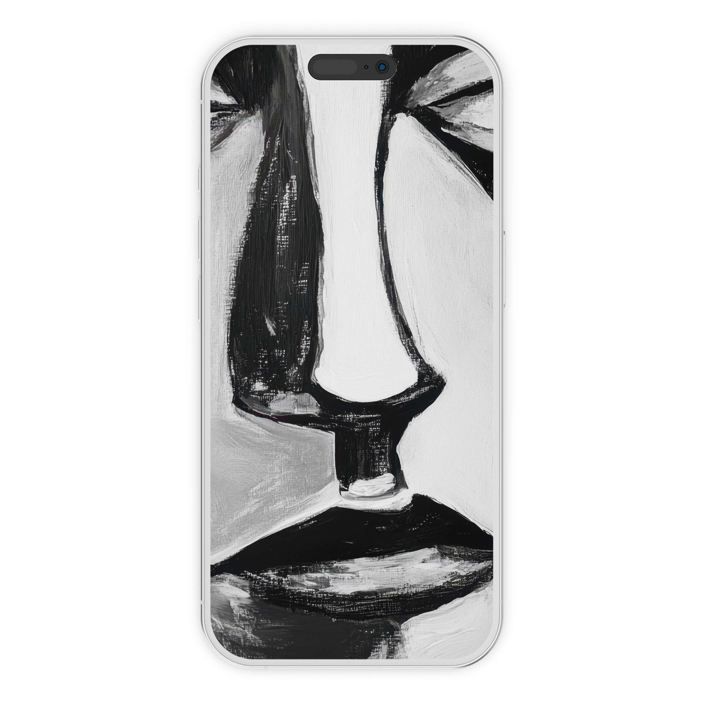 Elegant abstract face painting in black and white iPhone wallpaper digital download for a calm phone background, suitable for all phones