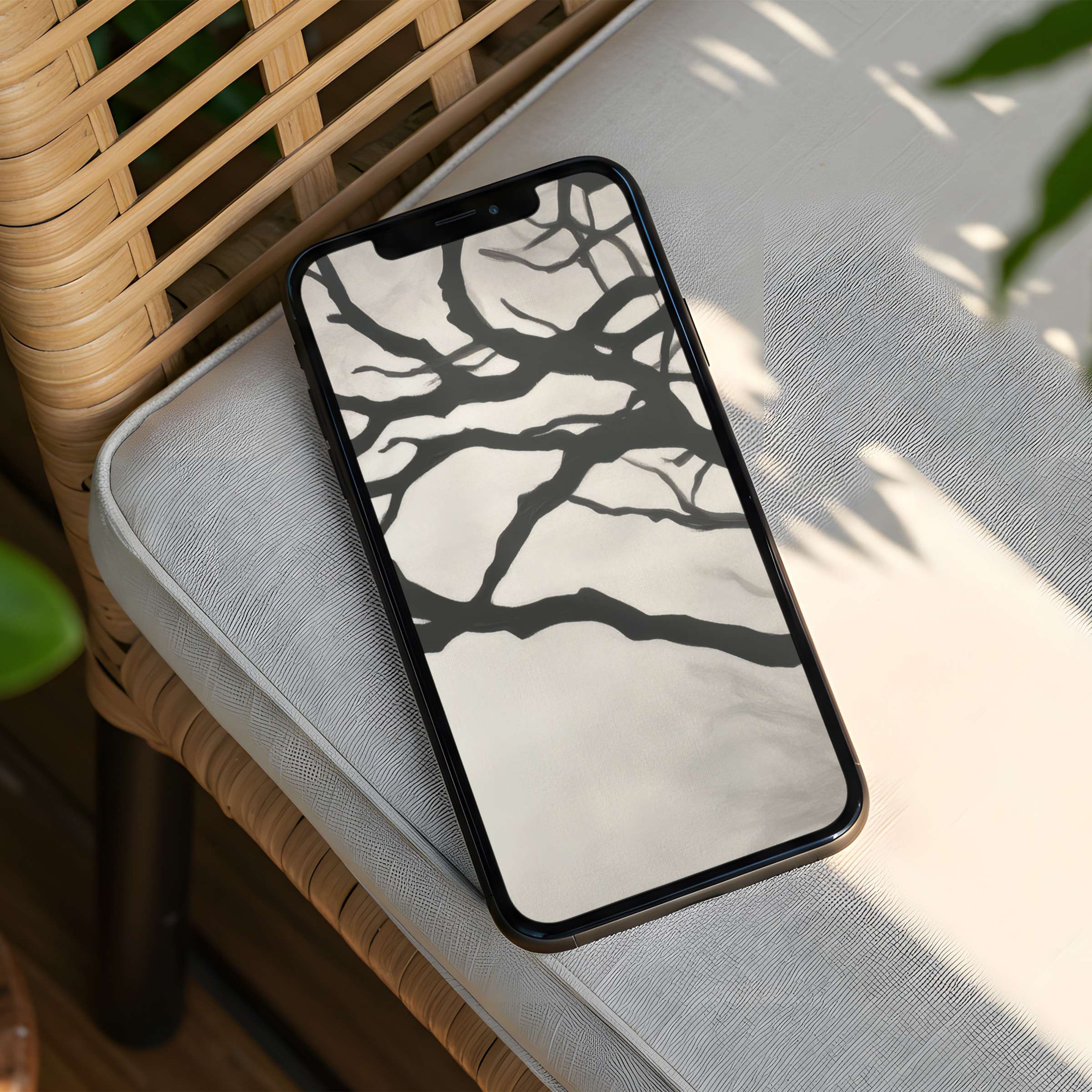 Elegant silhouette of branches as an iPhone background evokes calm and mindfulness instant download fits any phone beautifully