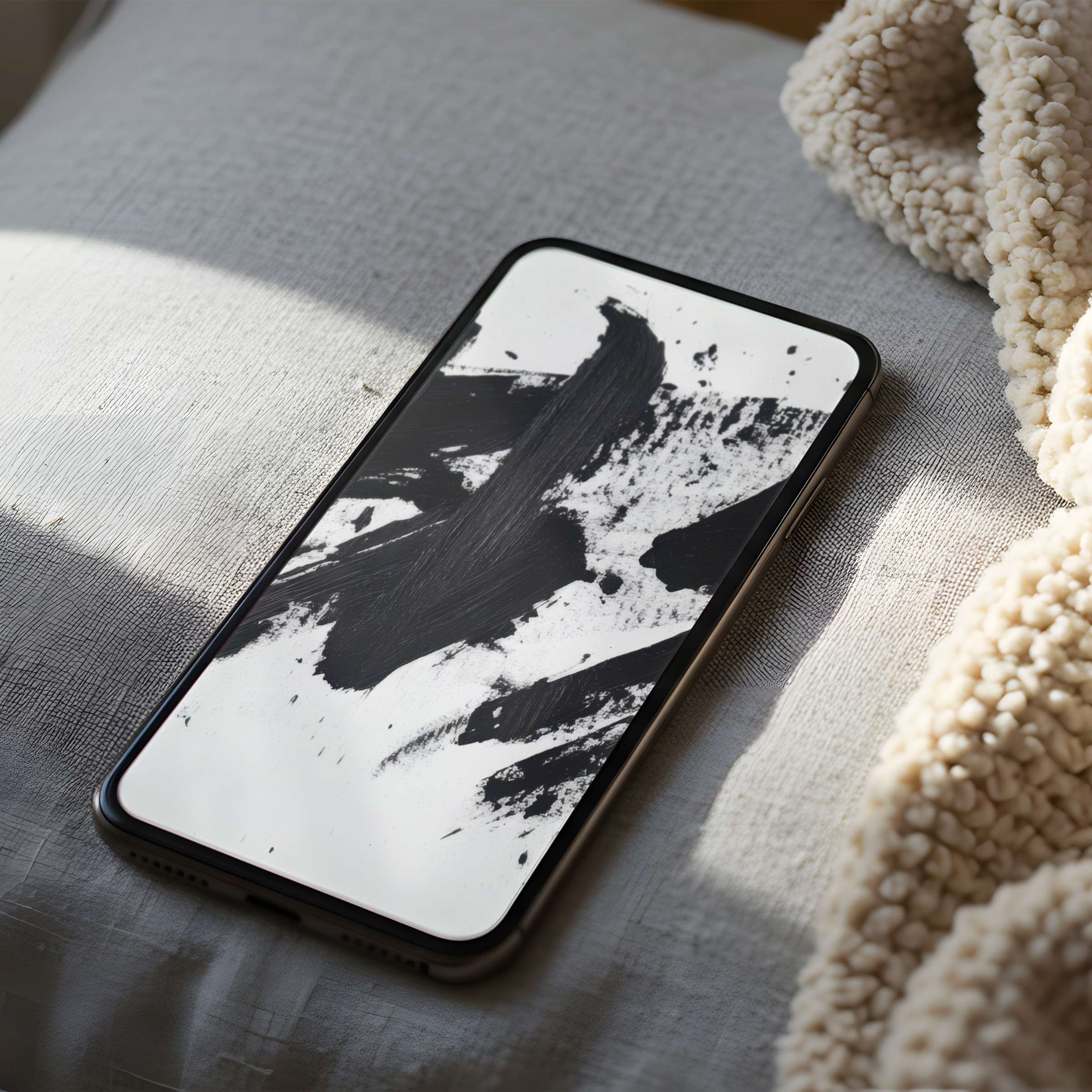 Elegant black and white abstract phone wallpaper brings calm elegance to your iPhone or android with high-resolution digital download