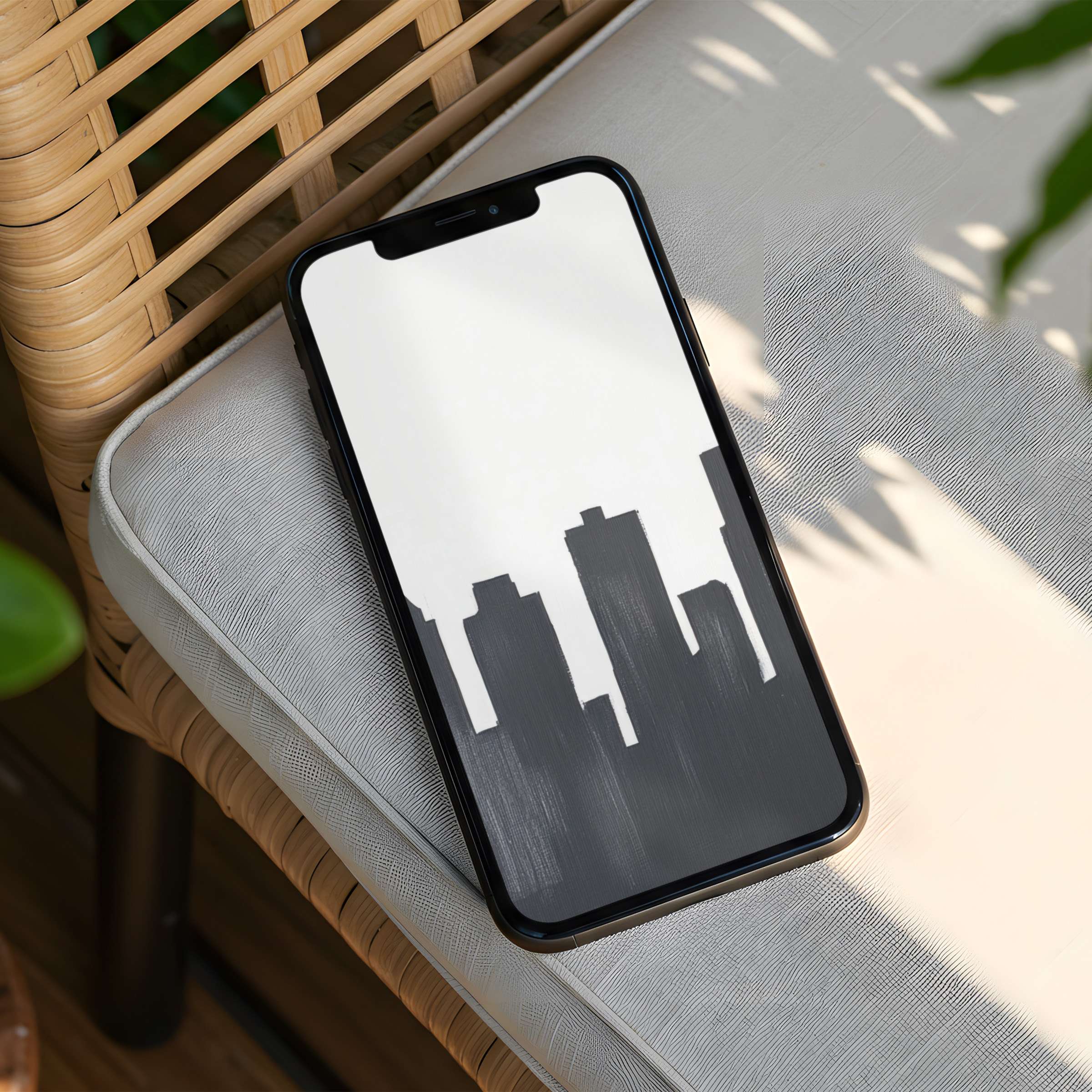 Sleek cityscape iPhone background in monochrome tones for instant download evokes calm and elegance on your phone screen