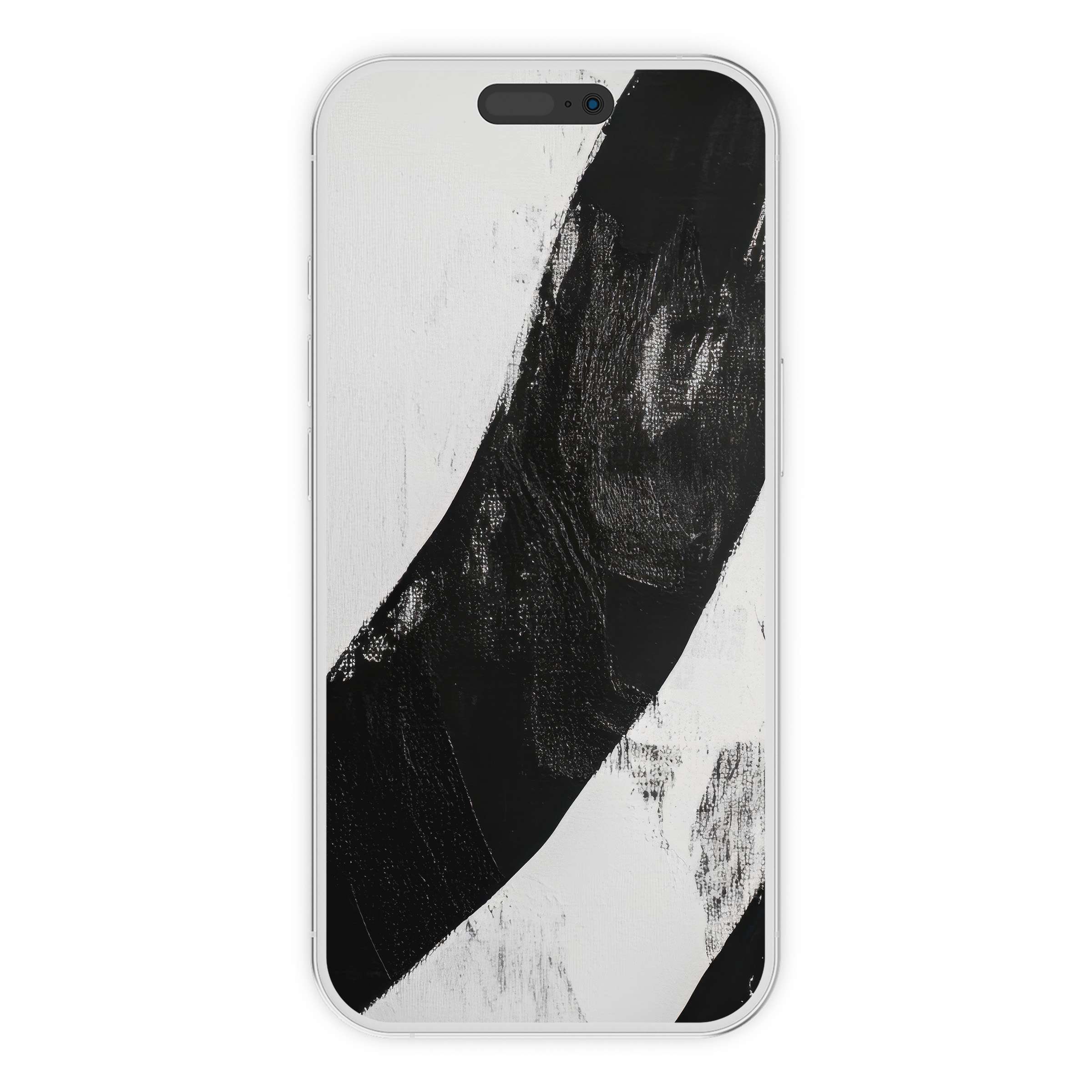 Elegant black and white iPhone wallpaper with bold abstract brush stroke digital download for phones offering aesthetic calm backgrounds