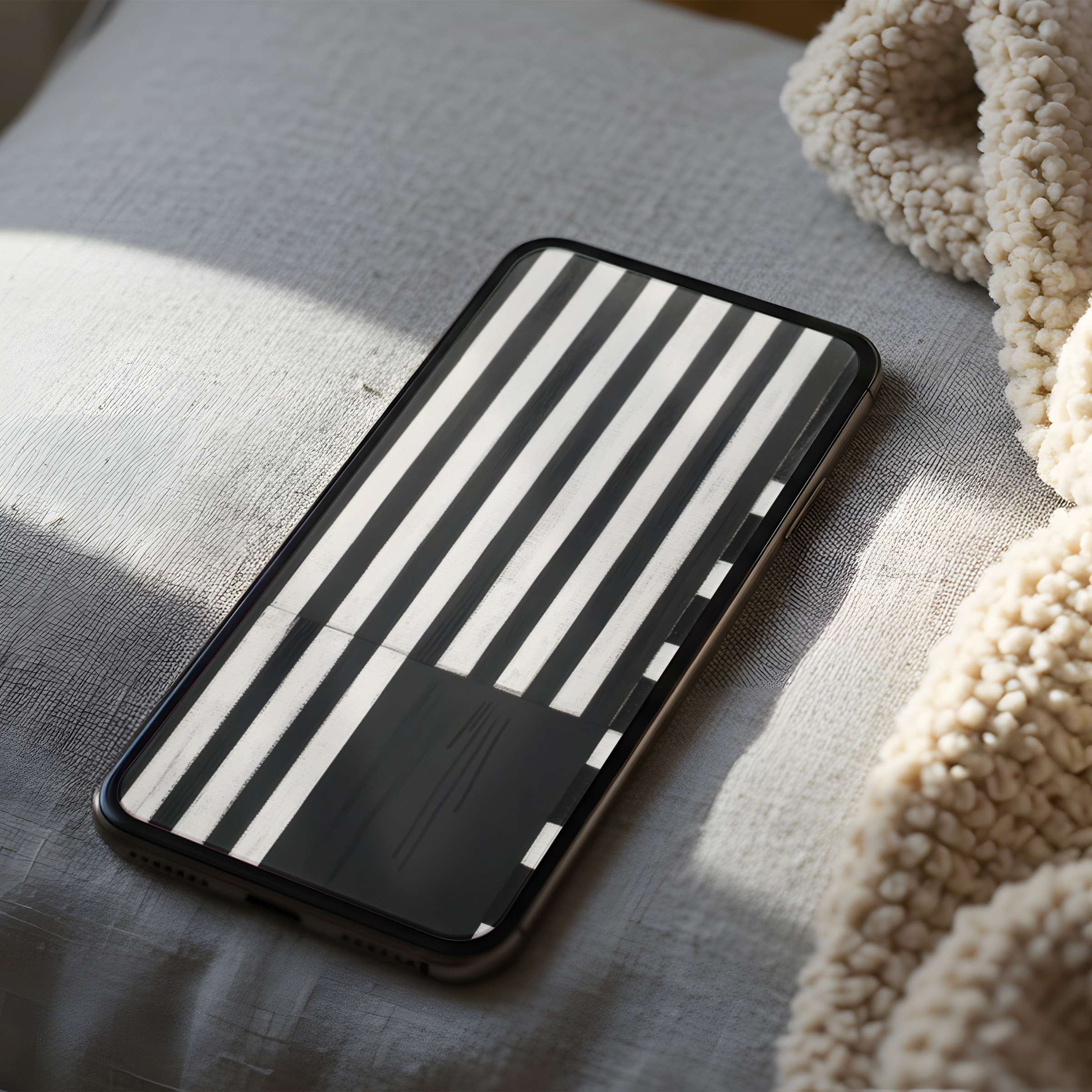Elegant black and white striped phone wallpaper for iPhone and Android phones offers a calm digital download in high resolution