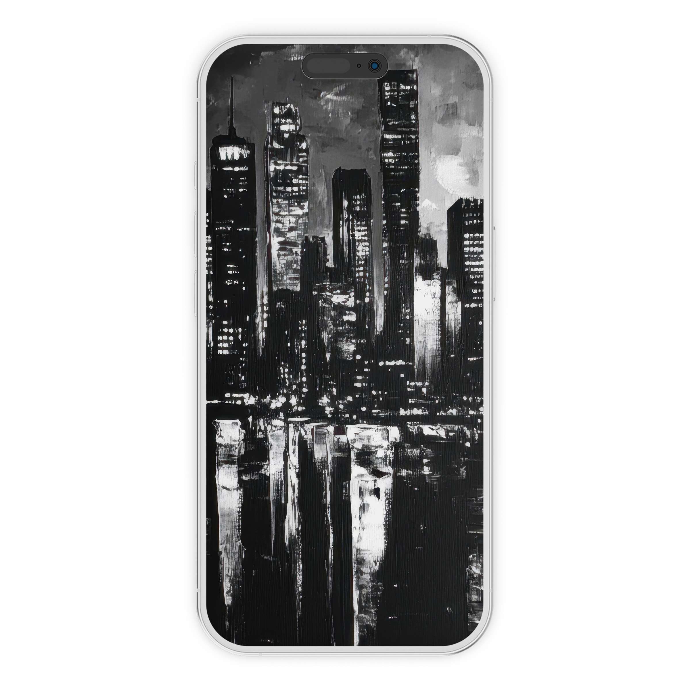 Elegant black and white iPhone wallpaper features a tranquil cityscape Digital download for a serene phone background on all devices