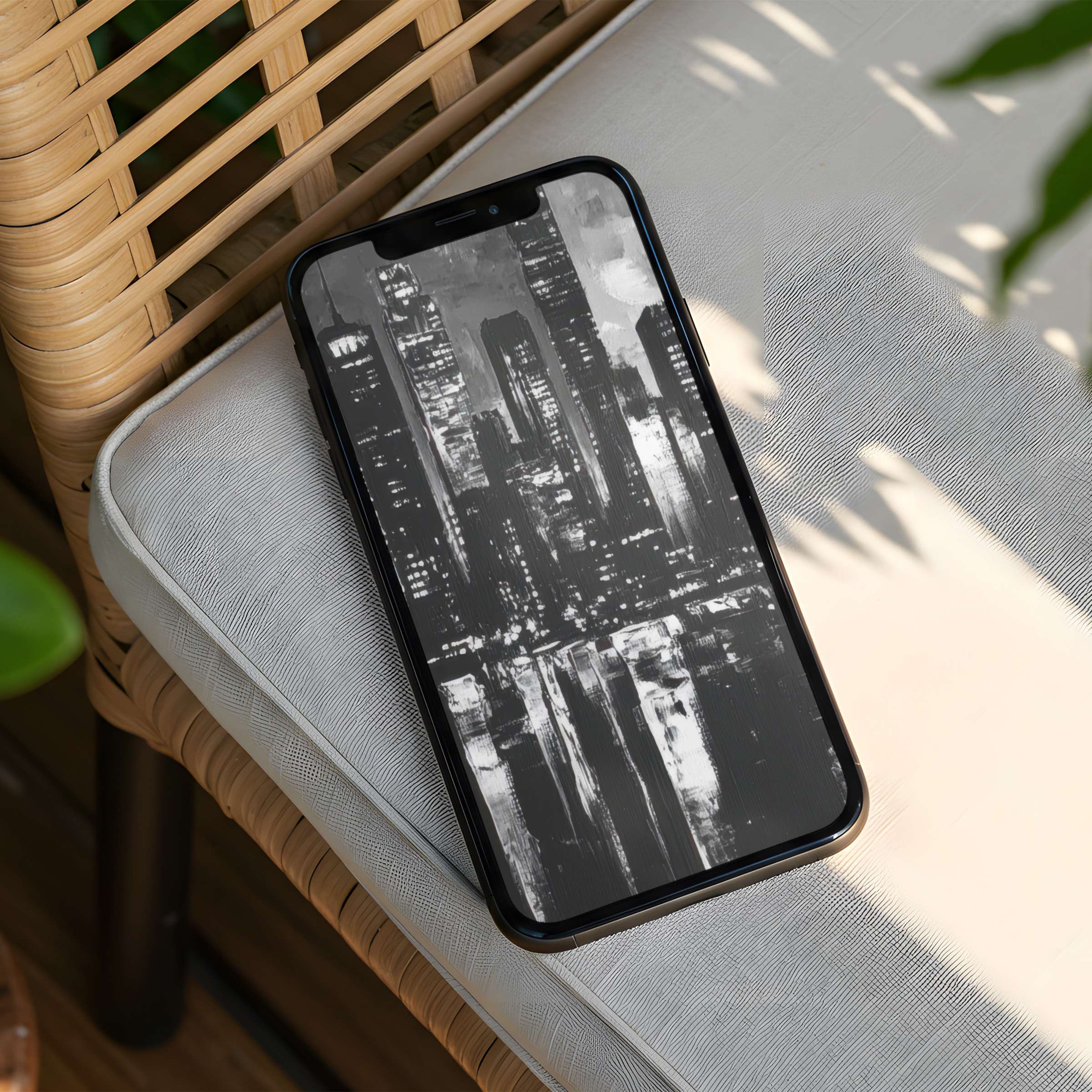 Black and white cityscape iPhone background for instant download offers calm elegance on any phone inspiring urban mindfulness
