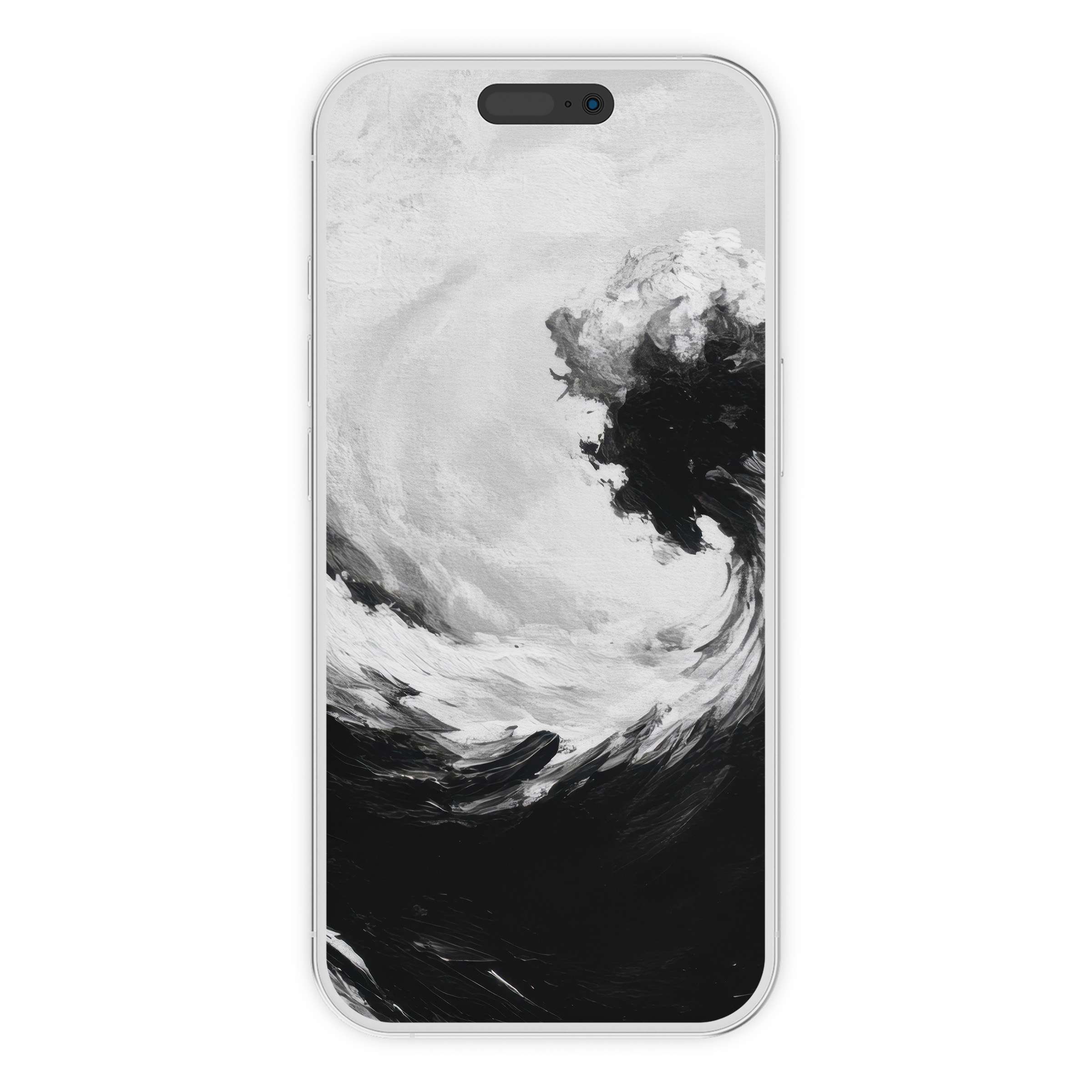 Black and white iPhone wallpaper capturing an elegant abstract wave, offering a serene digital download background for any phone