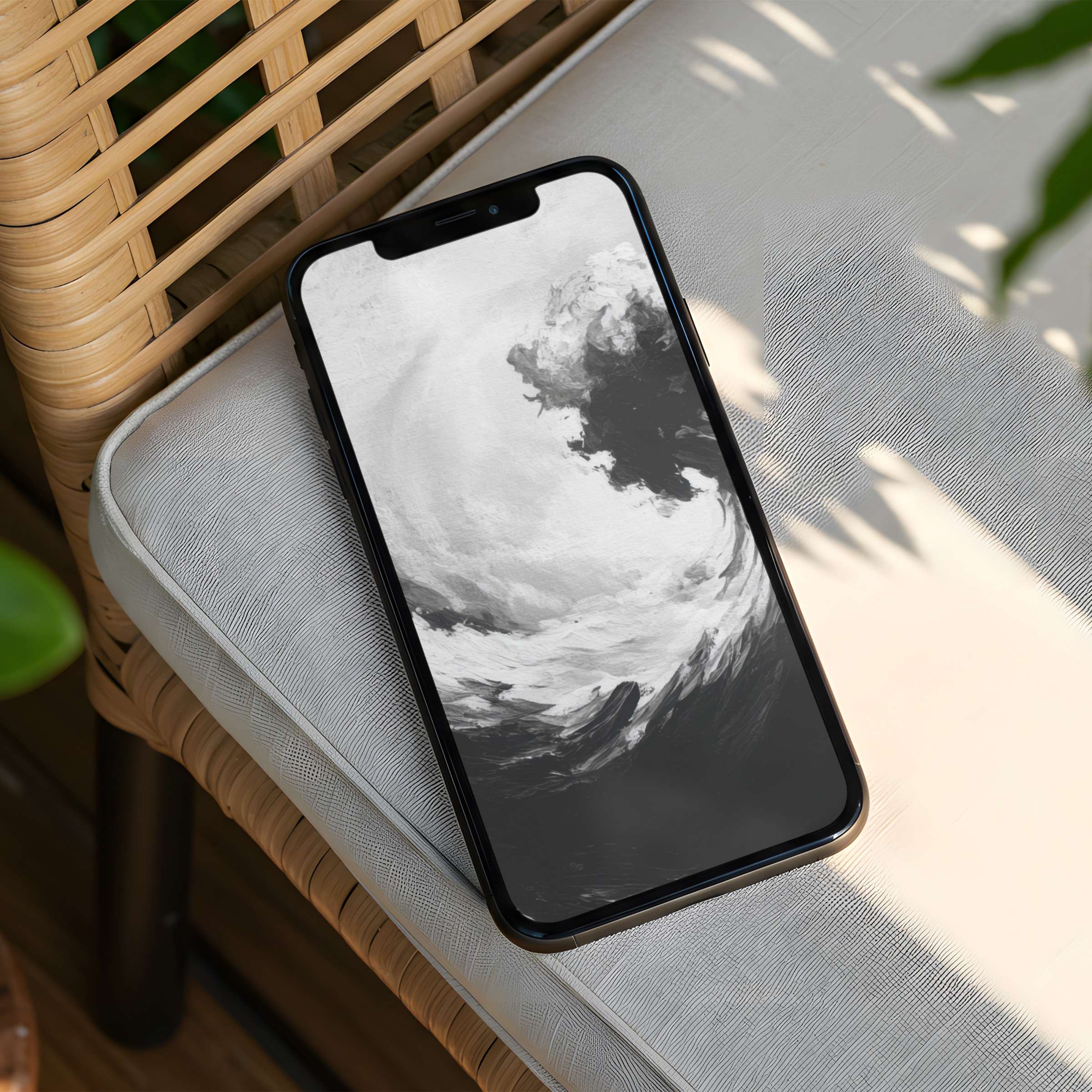 Serene black and white abstract art iPhone background, perfect for phone Instant download ensures elegance and mindfulness daily