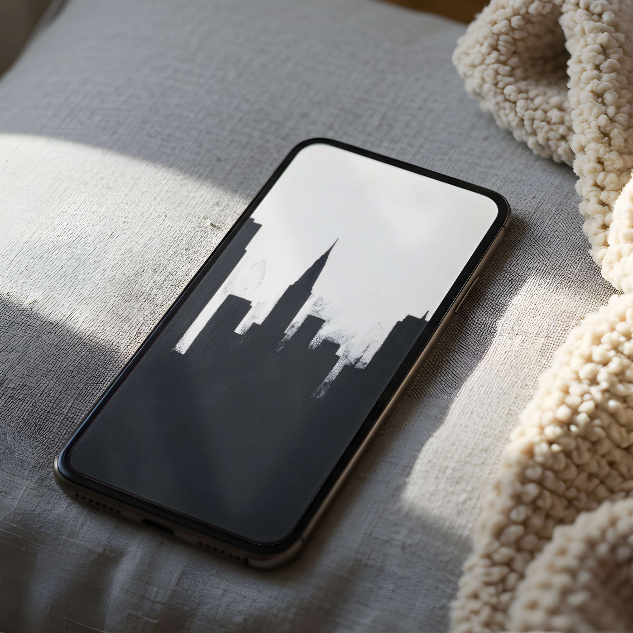 Elegant cityscape phone wallpaper in monochrome, perfect for iPhone and android, offering high resolution for a serene digital download
