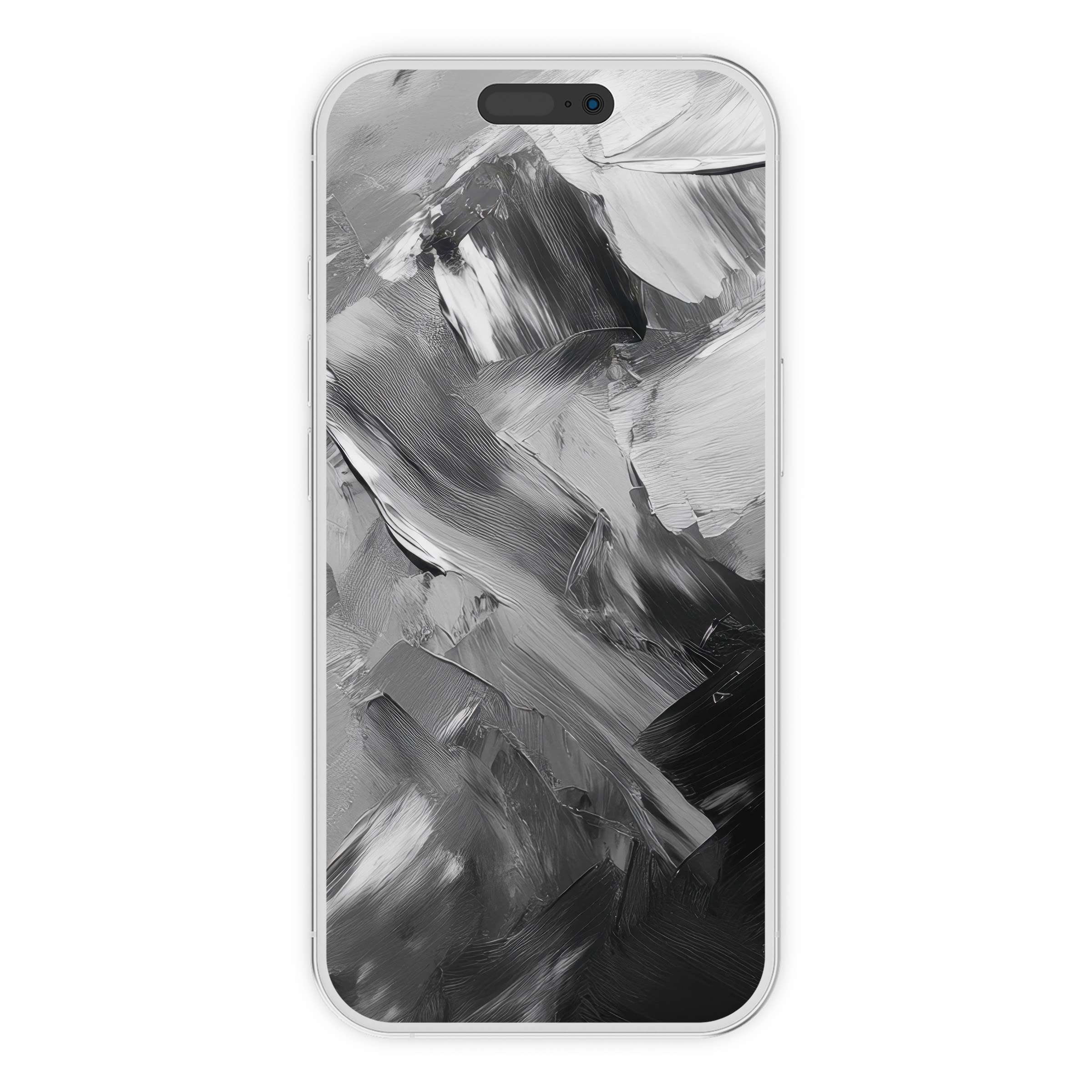 Elegant black and white iPhone wallpaper offers a textured abstract phone background for digital download, enhancing any device