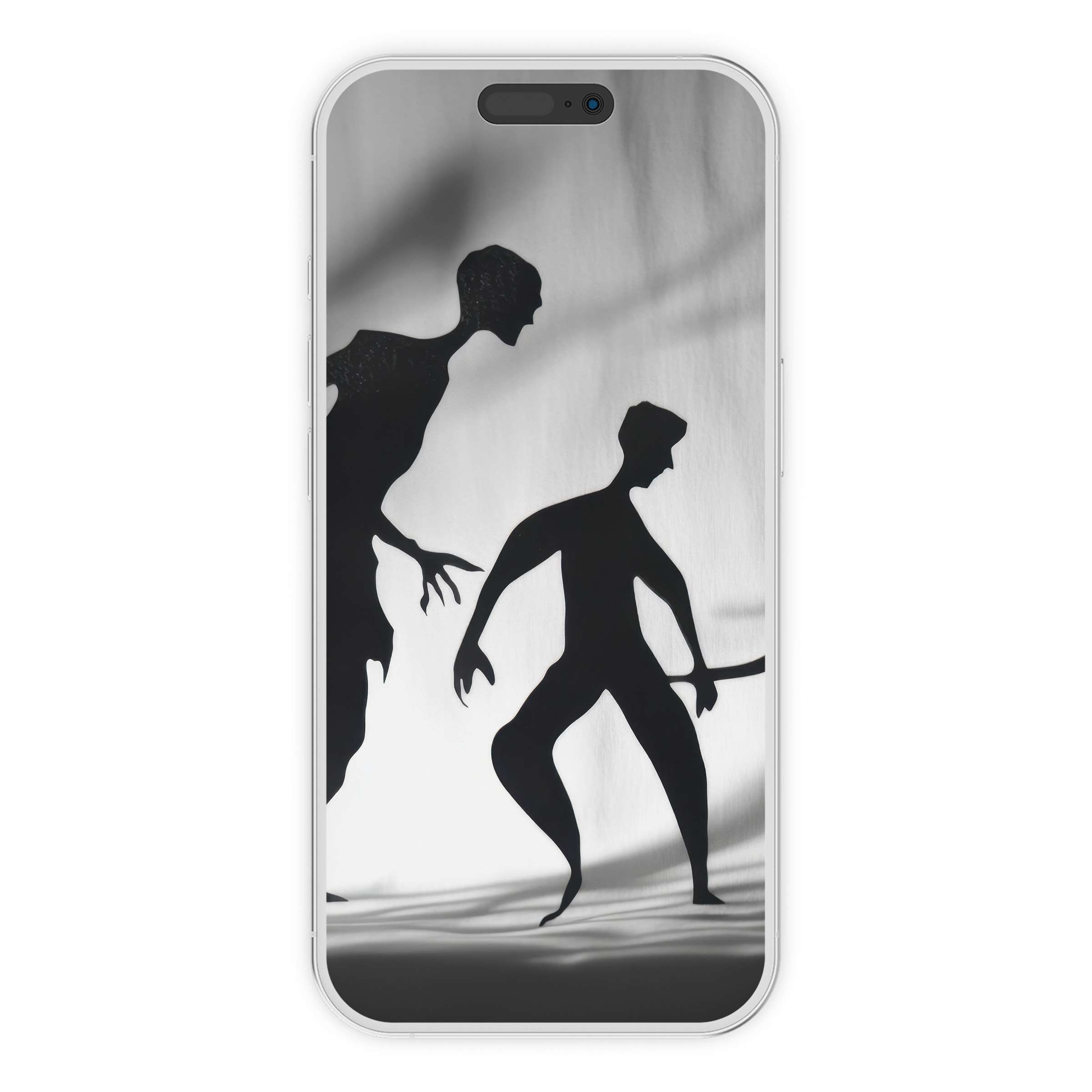 Shadowy silhouettes create an elegant black and white iPhone wallpaper digital download perfect for a calm phone background