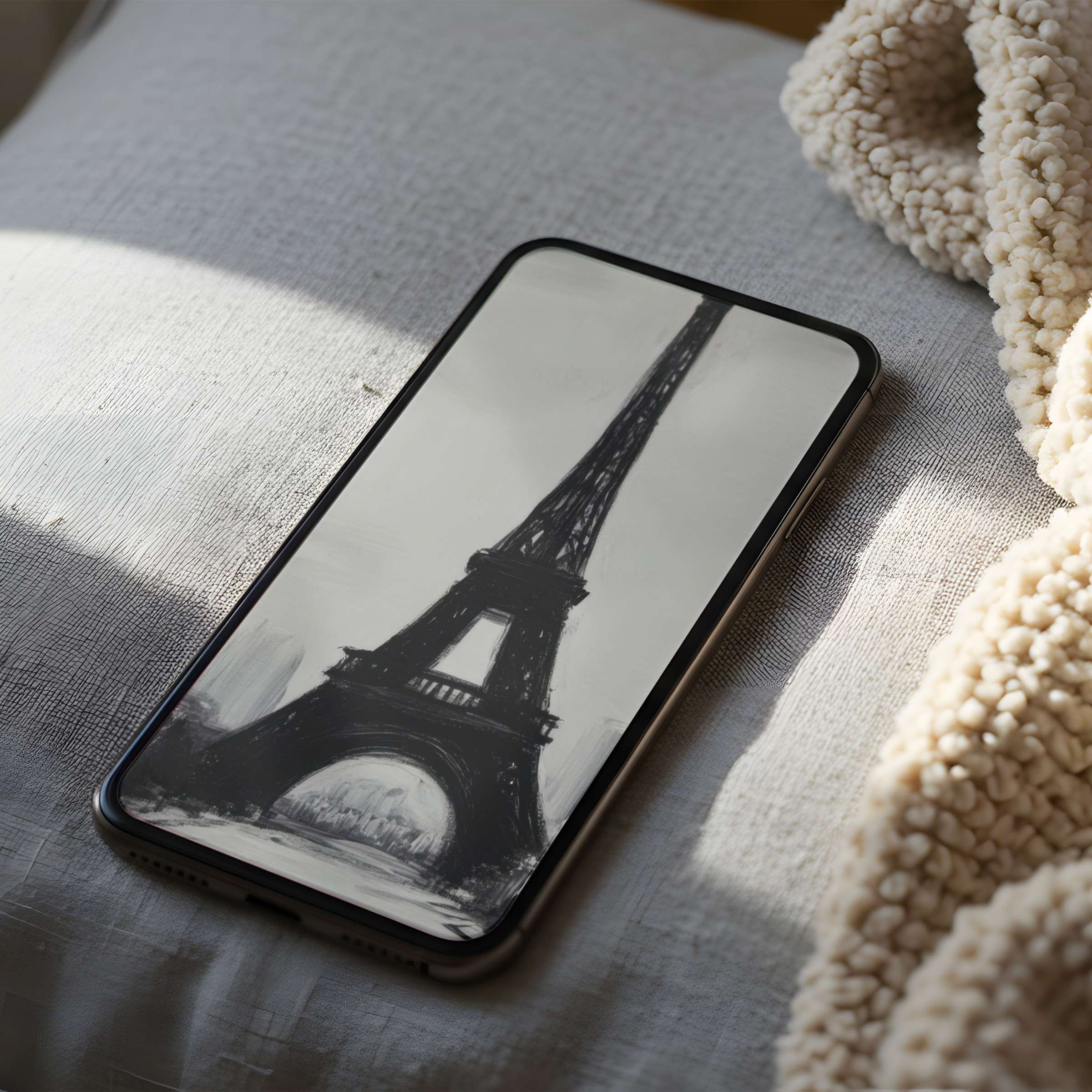 Elegant phone wallpaper of the Eiffel Tower in monochrome adds a serene ambiance to your iPhone and Android with high-resolution download