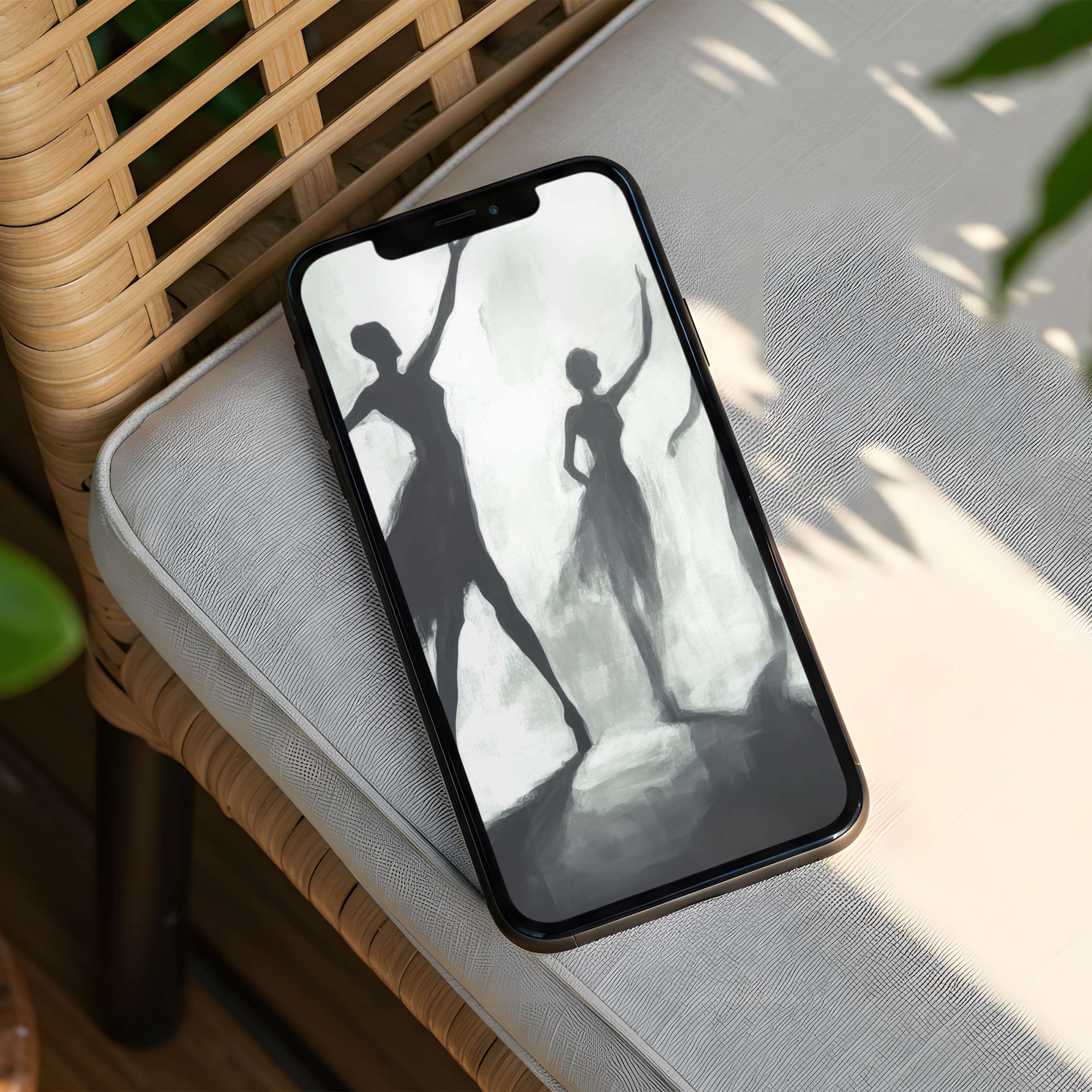 Elegant silhouette art on iPhone background inspires mindfulness and calm, perfect for instant download to any phone screen