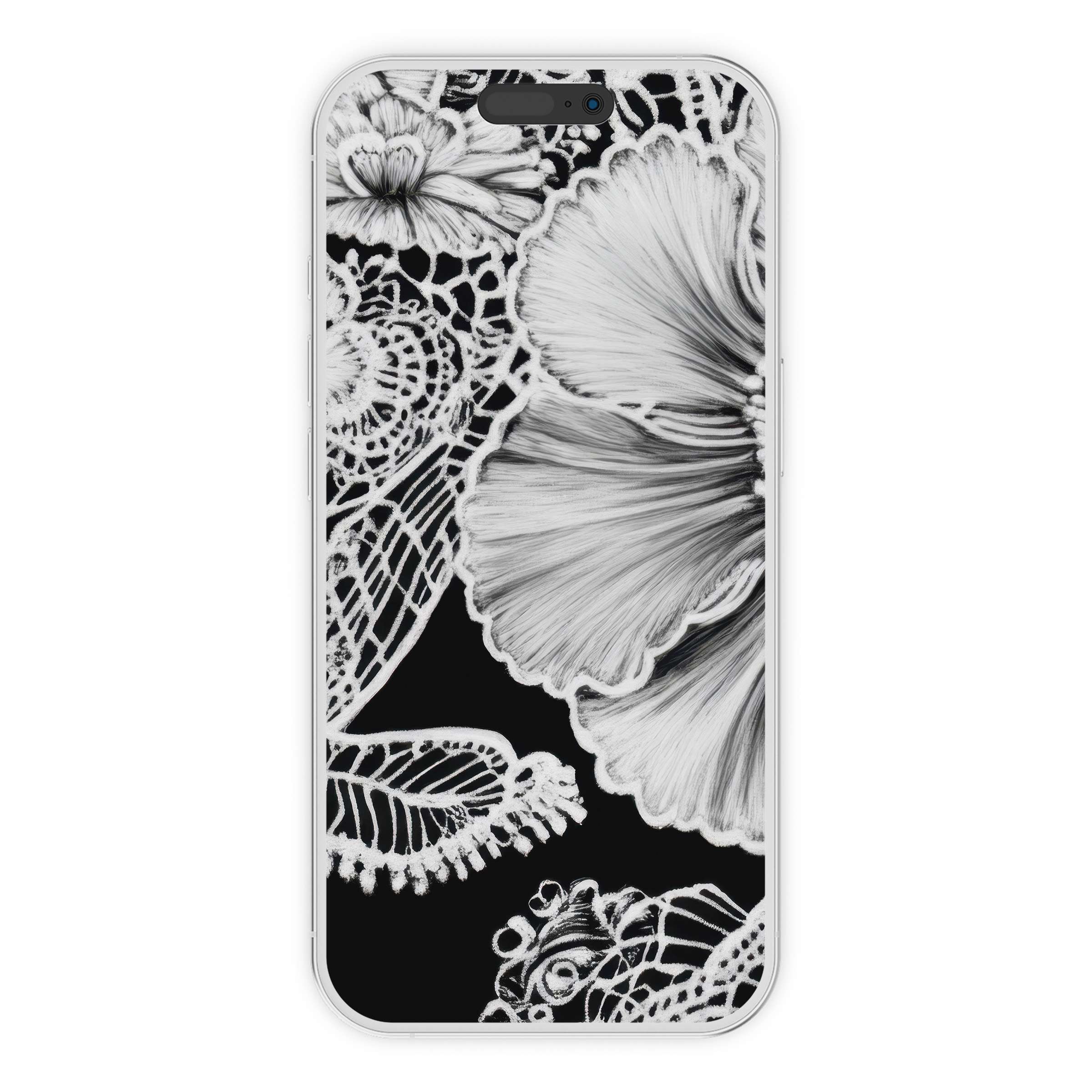 Elegant black and white iPhone wallpaper featuring intricate floral patterns enhancing your phone's background with calm digital download design