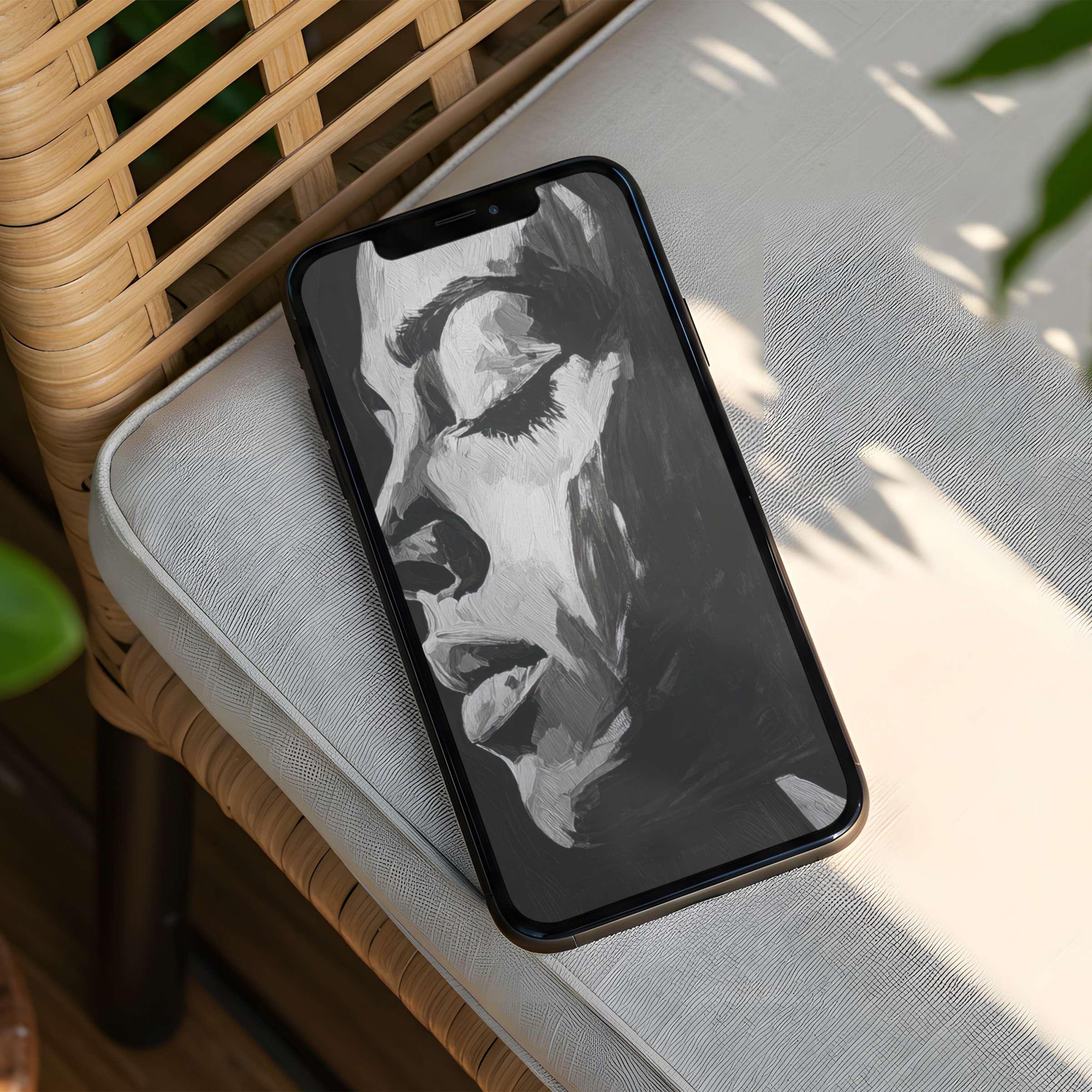Elegant monochrome face art iPhone background for instant download inspires calm and mindfulness fits any phone with ease