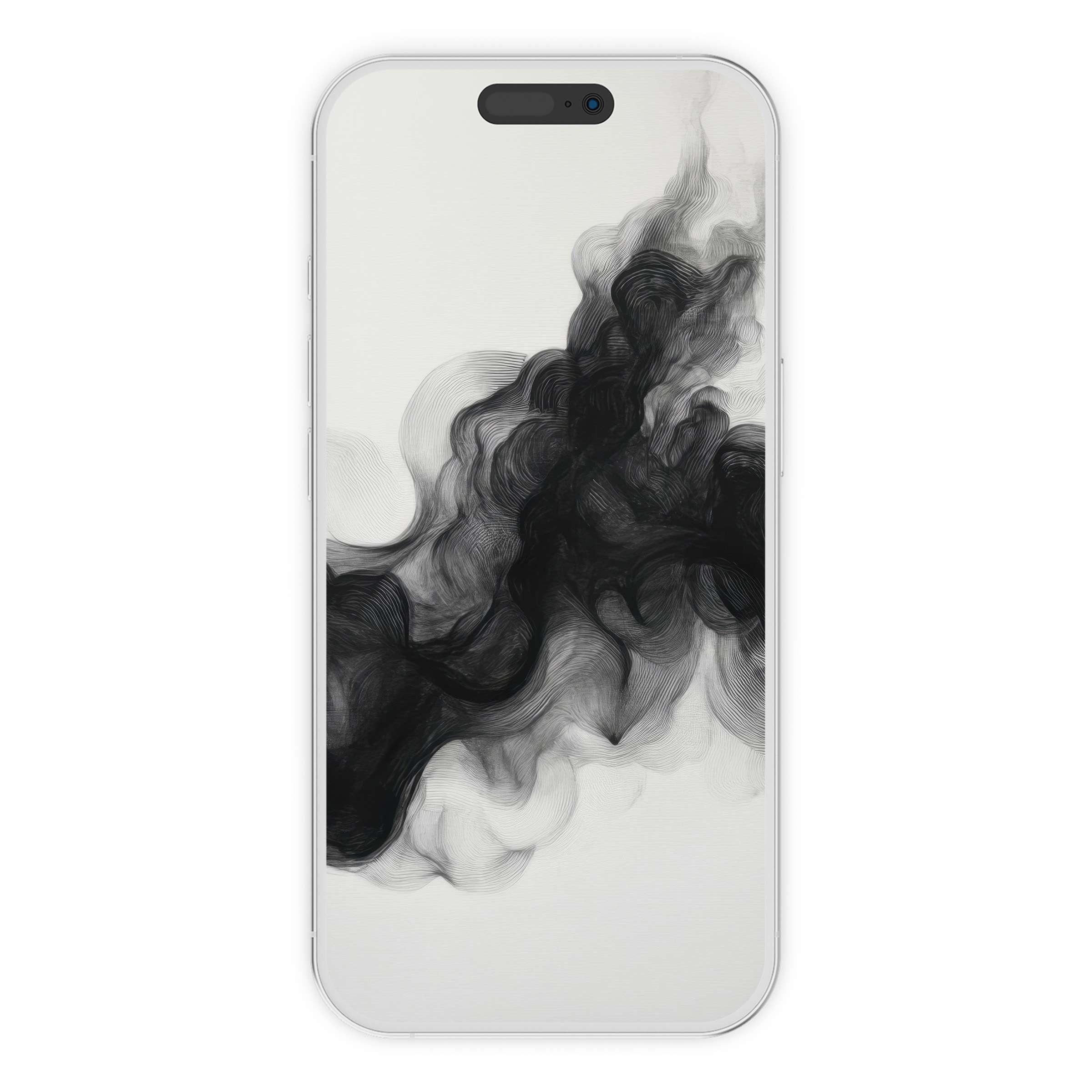Elegant black and white iPhone wallpaper featuring swirling abstract textures, perfect digital download for a calming phone background