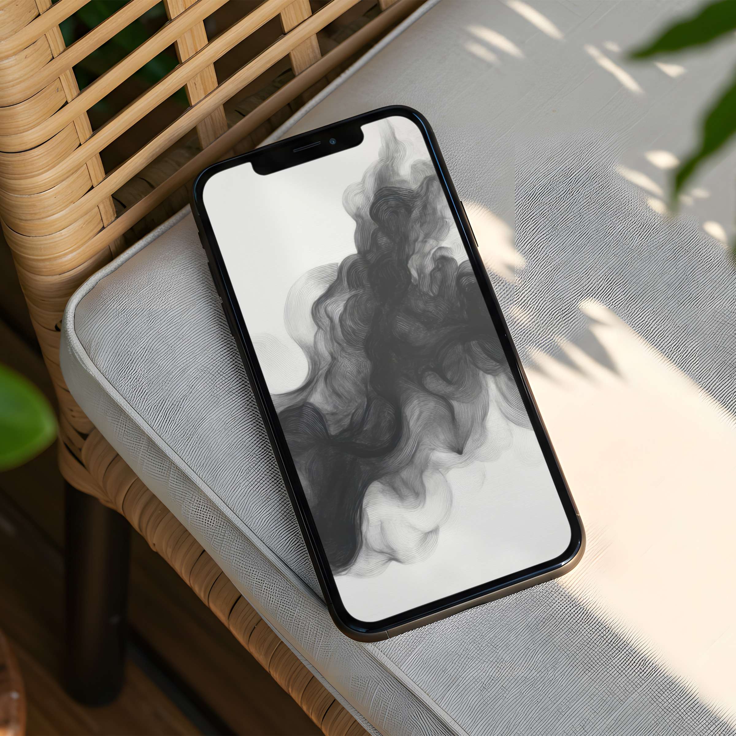 Elegant black and white iPhone background with flowing smoke design evokes calm inspiration available for instant download to phone