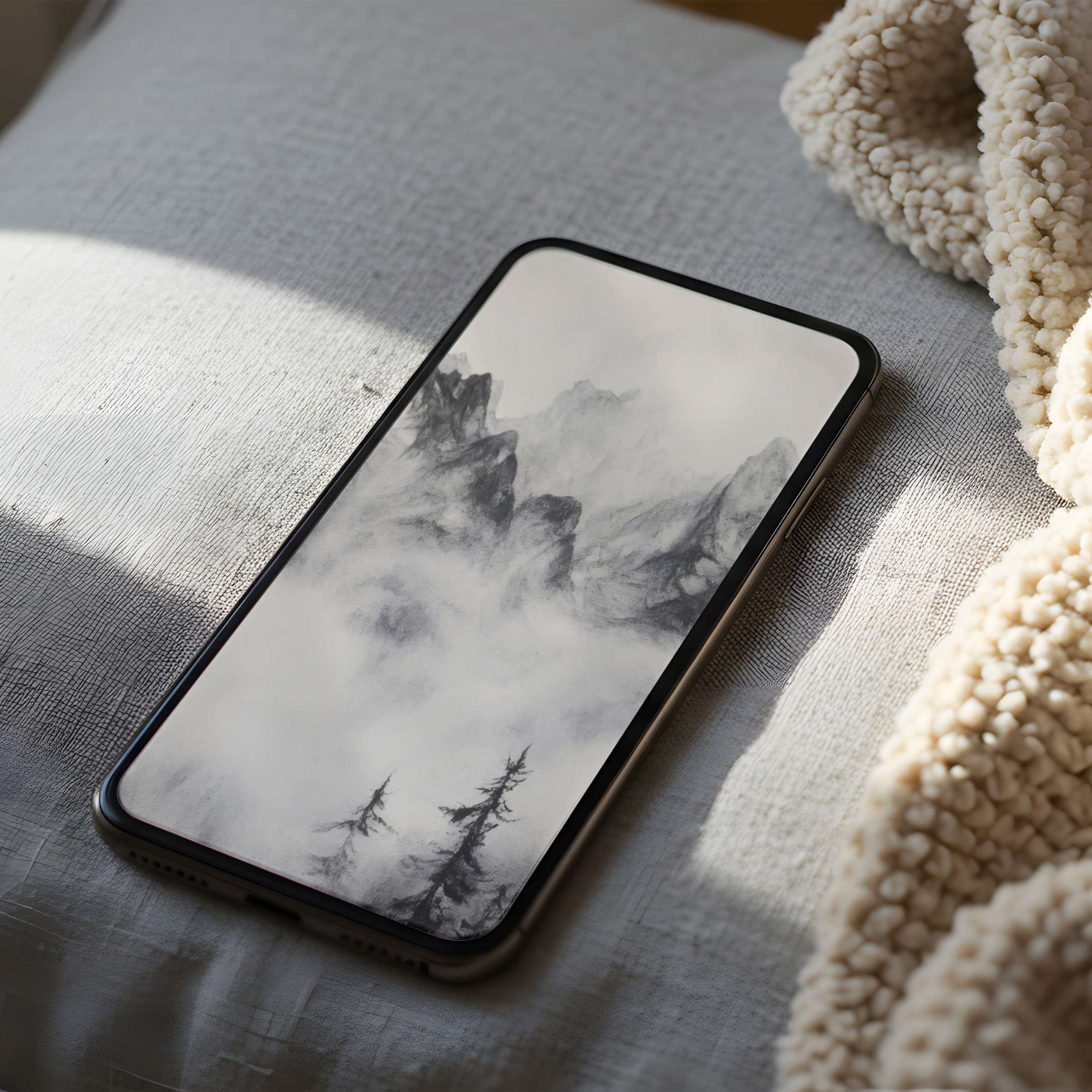 Calming monochrome mountain scene phone wallpaper in high resolution offers elegant aesthetics and tranquility for iPhone and Android users