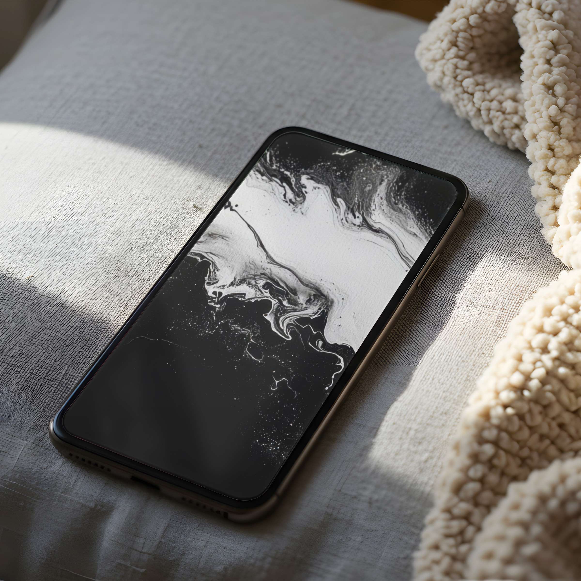 Elegant black and white abstract phone wallpaper, perfect for iPhone or Android High-resolution digital download adds calm sophistication