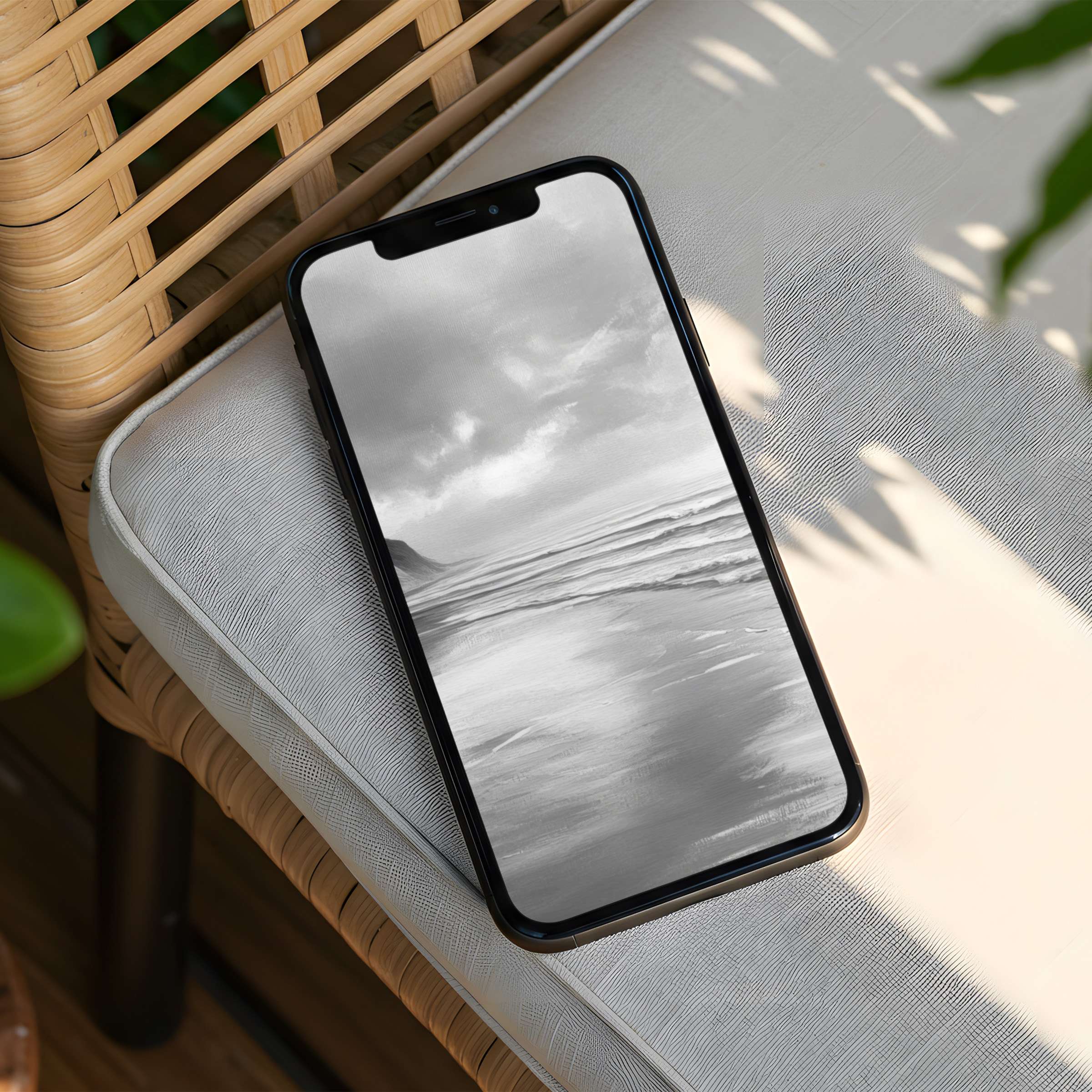 Elegant iPhone background featuring monochrome serene seascape enhancing calm and mindfulness with instant download for any phone