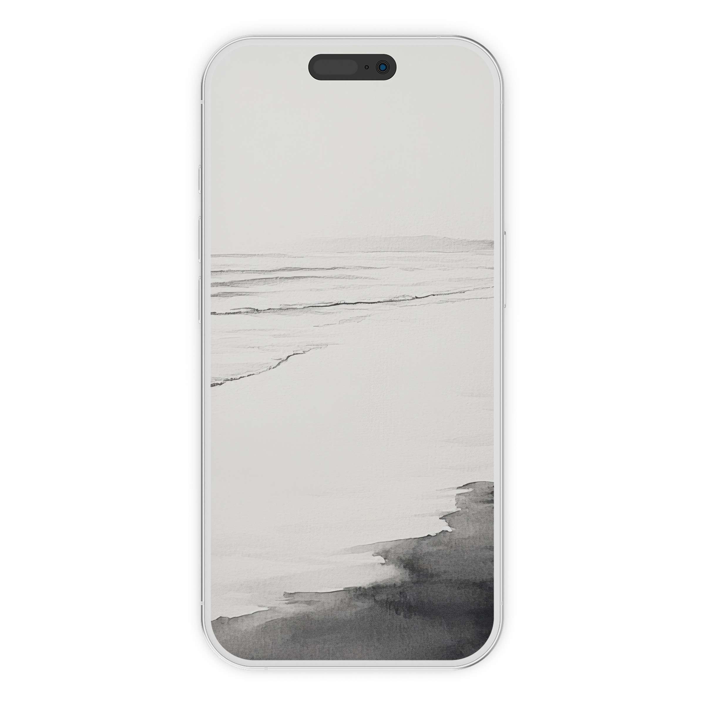 Serene black and white iPhone wallpaper featuring a minimalist seascape phone background for elegant digital download suitable for Android