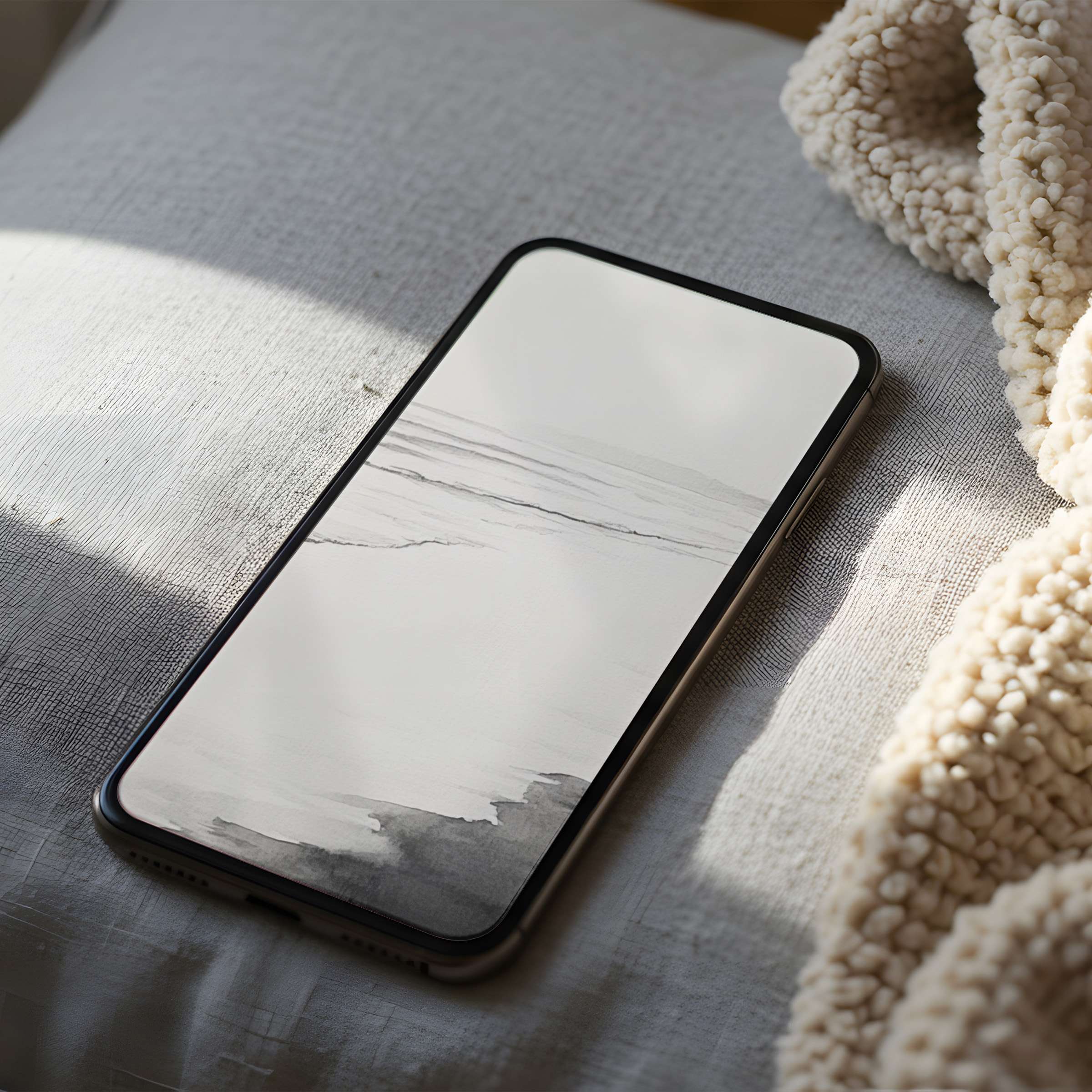 Elegant phone wallpaper featuring serene monochrome watercolor waves on a high-resolution iPhone for a calming digital download