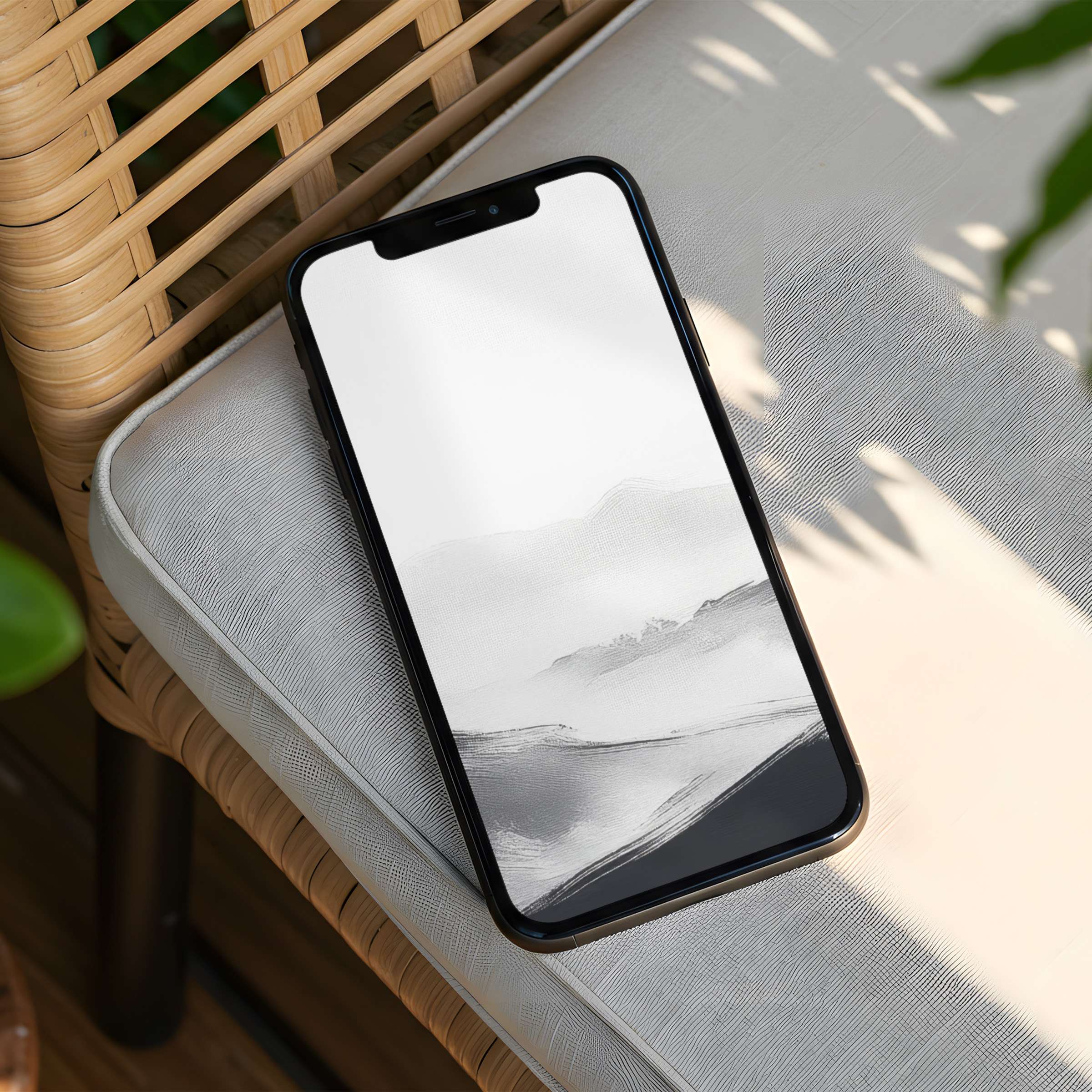 Elegant iPhone background with serene black-and-white landscape offers calm inspiration plus instant download for all phones