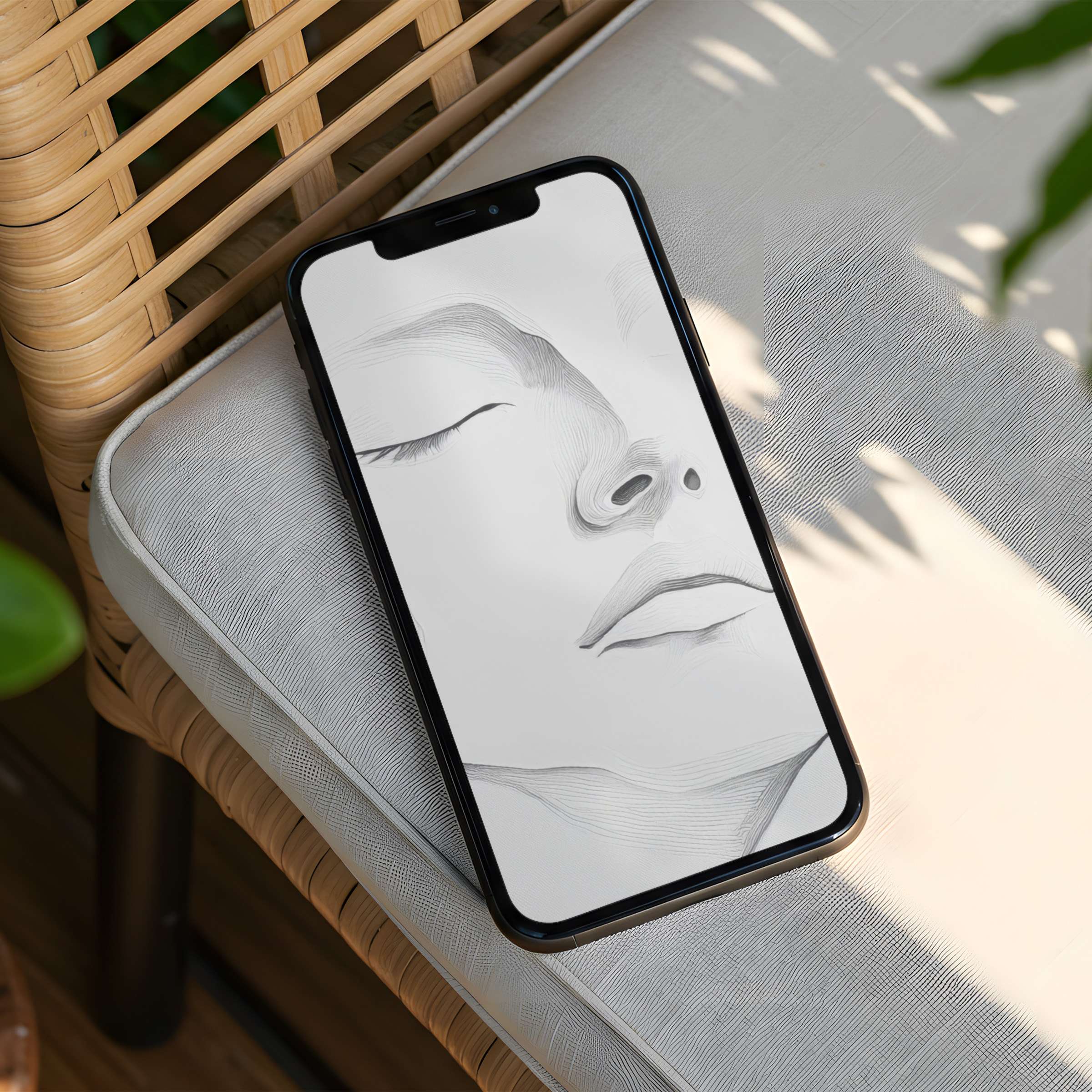 Elegant iPhone background showcasing serene face sketch exudes calm and inspiration instant download for any phone aesthetic lovers