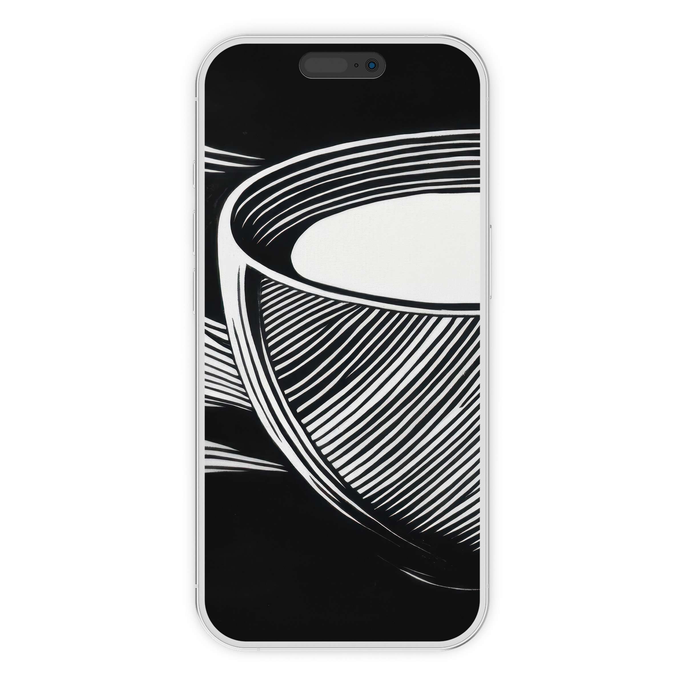Elegant black and white iPhone wallpaper featuring a textured bowl pattern, perfect digital download for phone backgrounds enhancing calm