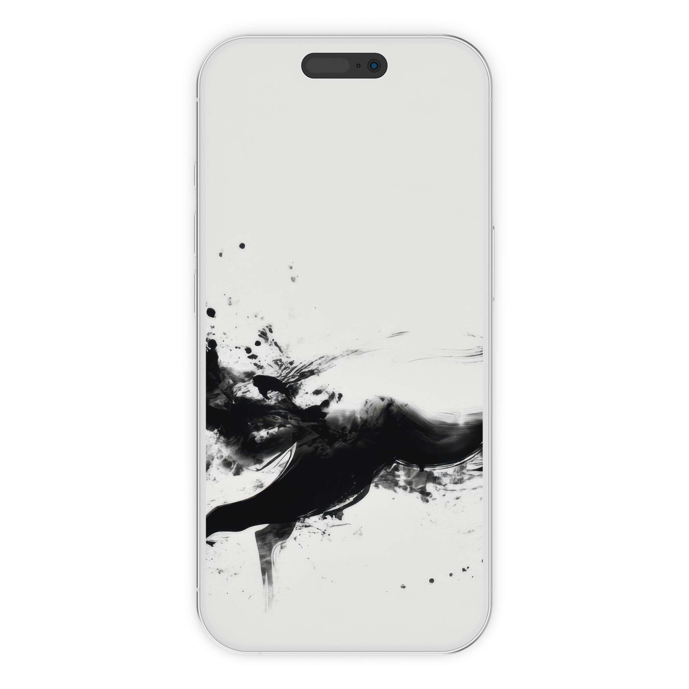 Elegant black and white iPhone wallpaper featuring dynamic ink splashes perfect for phone background digital download art lovers