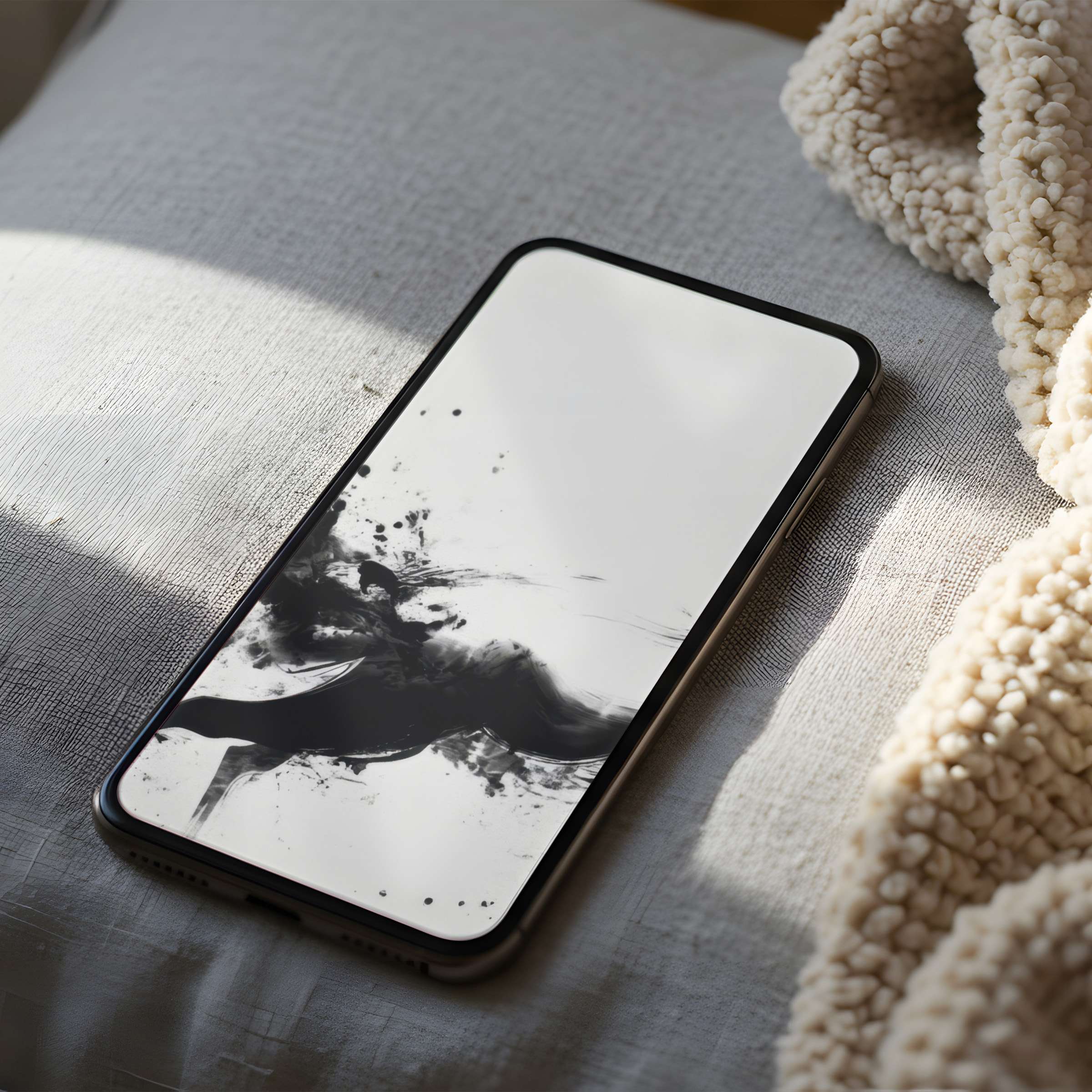 Elegant black ink-inspired phone wallpaper in high resolution, perfect for iPhone and Android, enhancing serene interiors, digital download